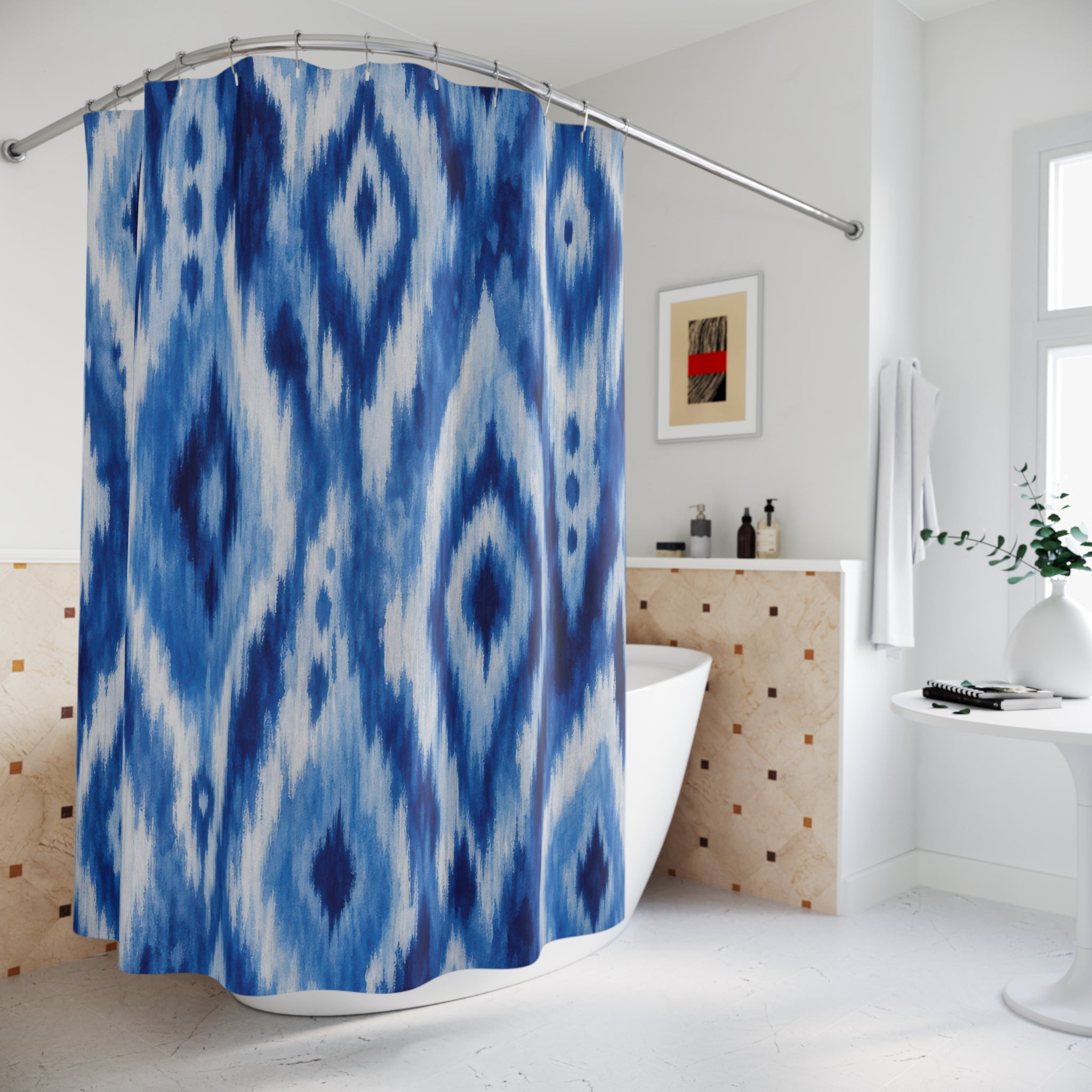 Blue Reverie Ikat Diamond Shower Curtain