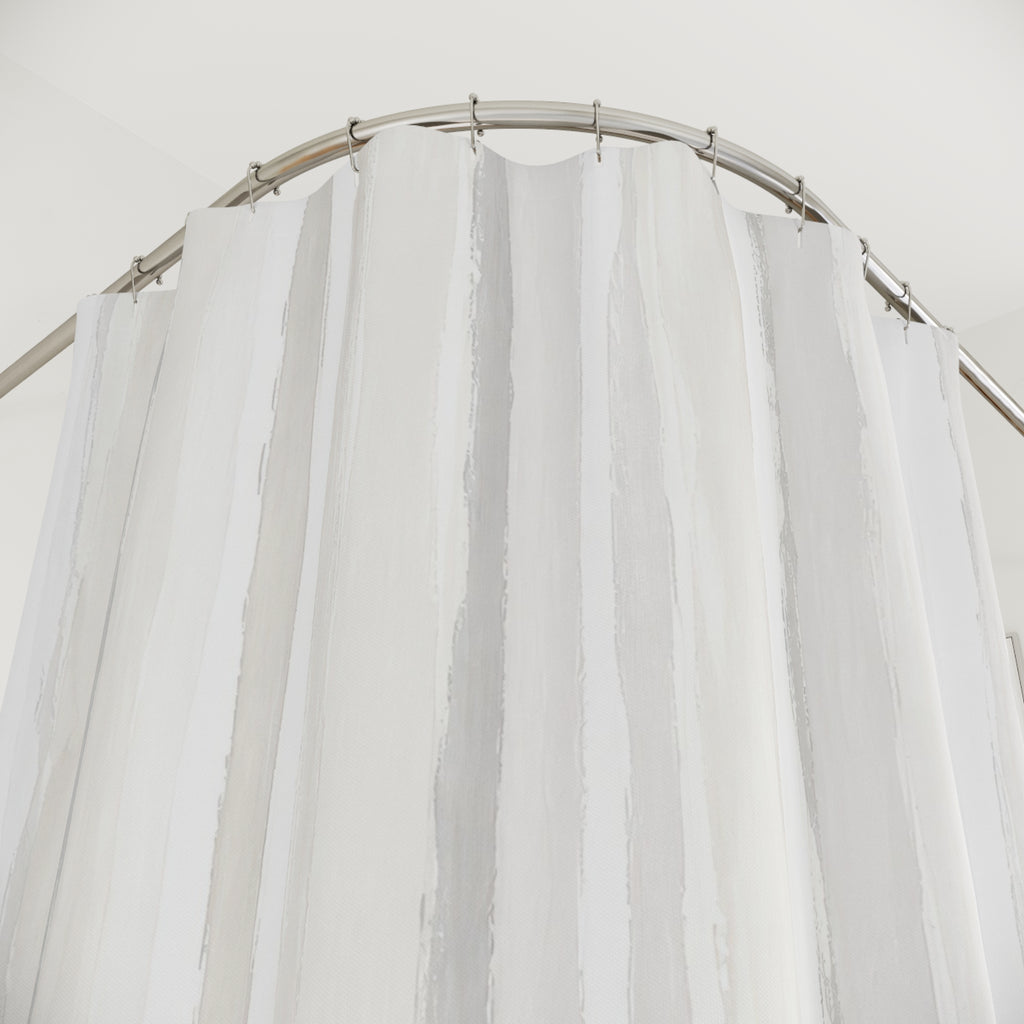 Gray Beige Watercolor Pinstripe Shower Curtain