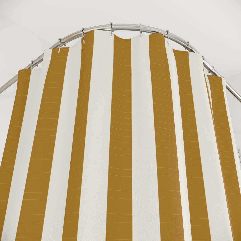 Yellow and White Awning Stripe Shower Curtain