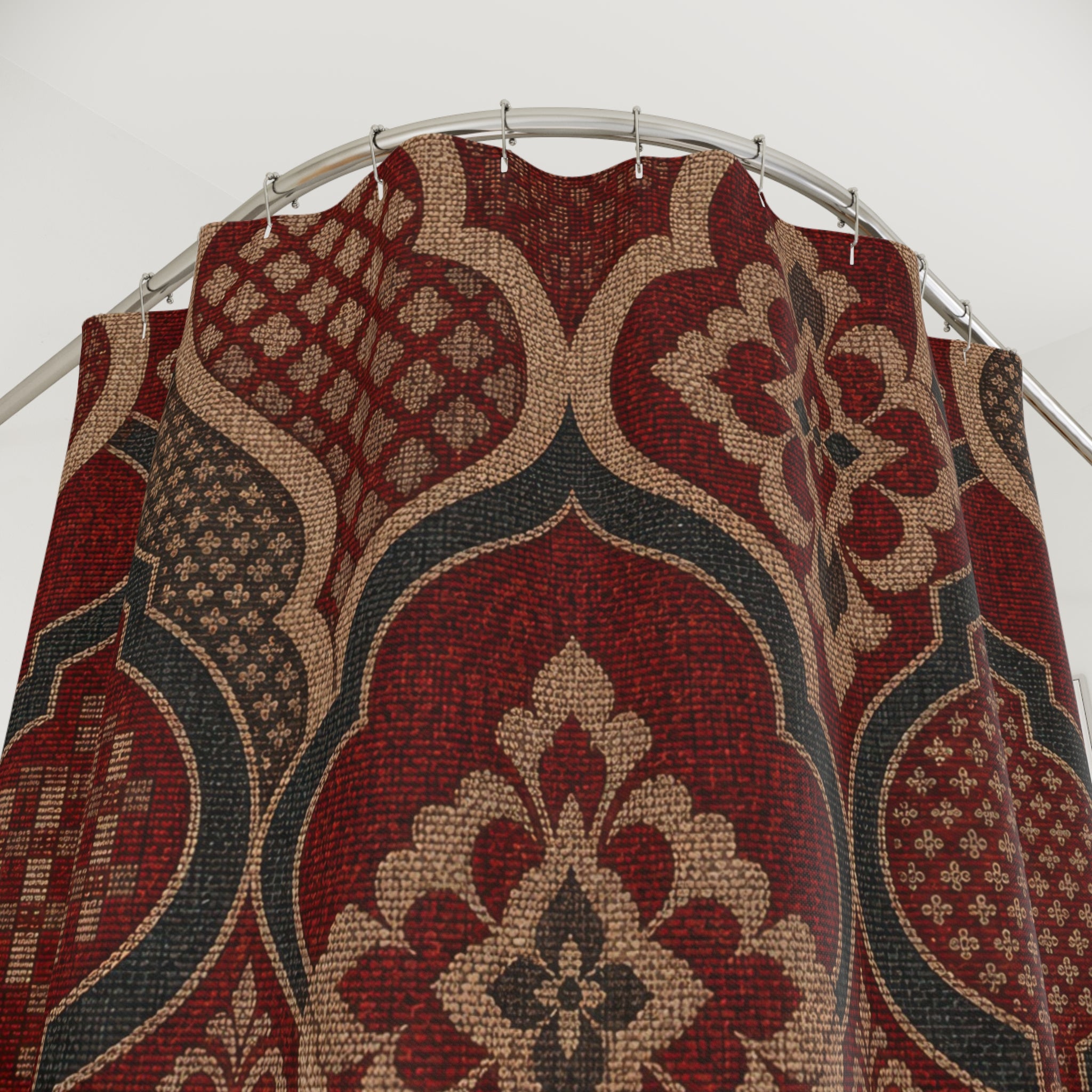 Teal Geometric Burgundy Damask Shower Curtain
