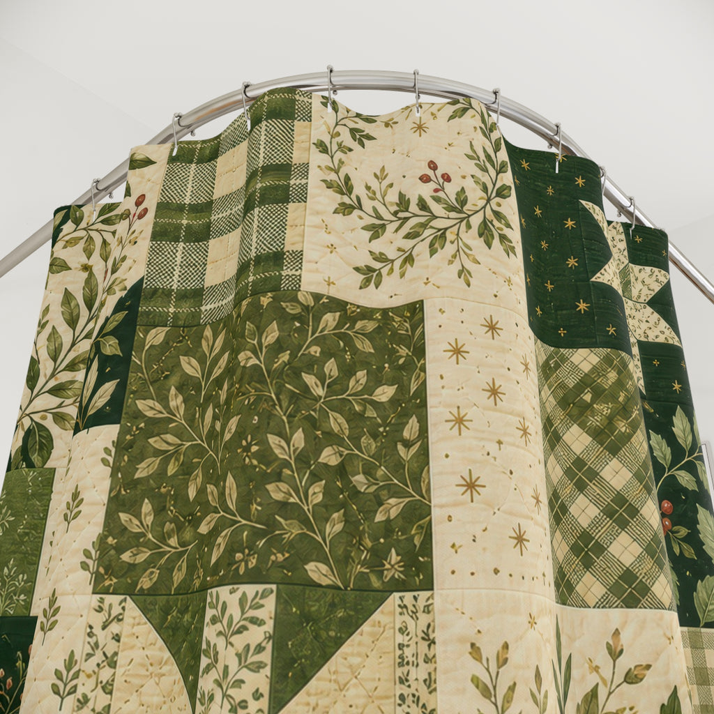 Farmhouse Patchwork Green Shower Curtain