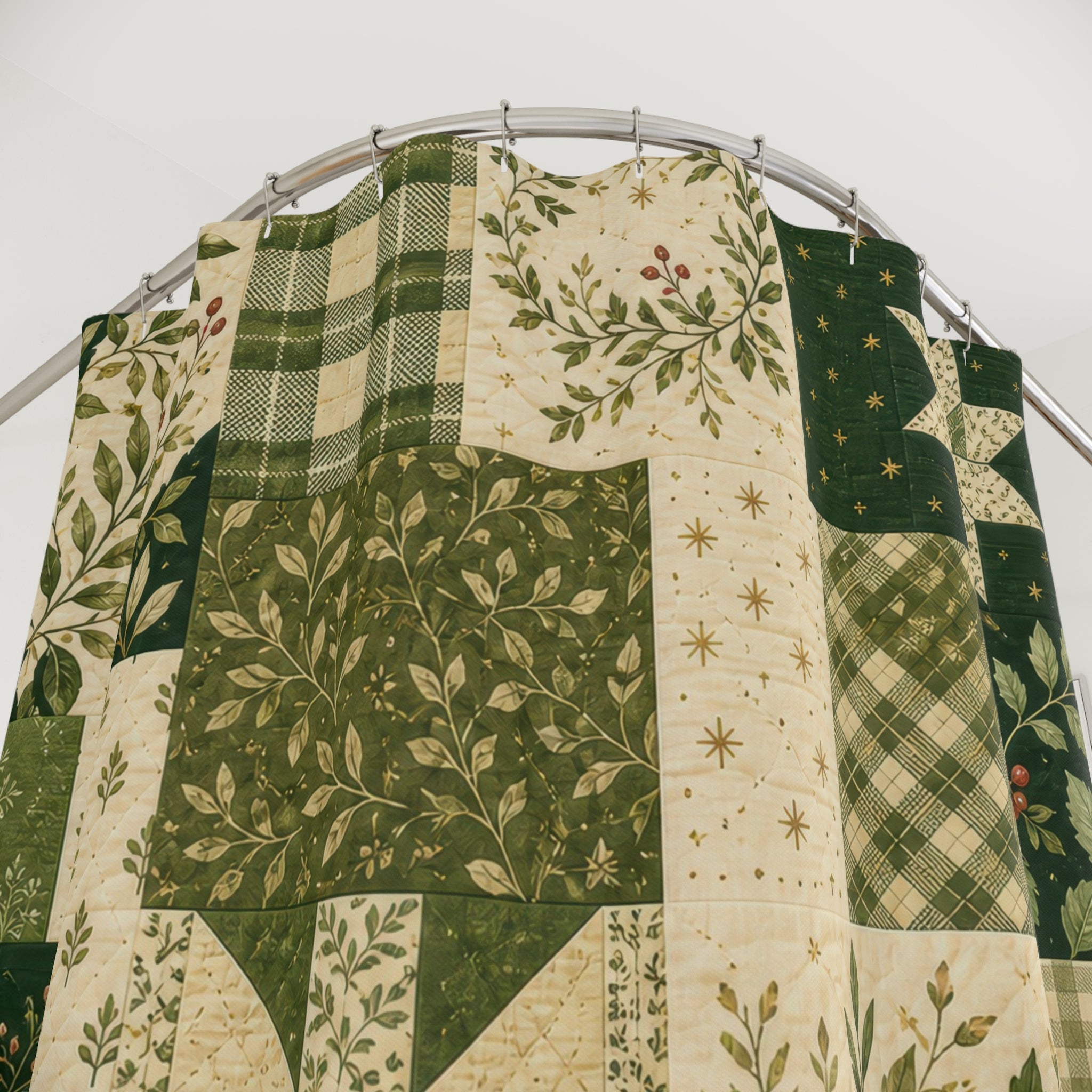 Farmhouse Patchwork Green Shower Curtain