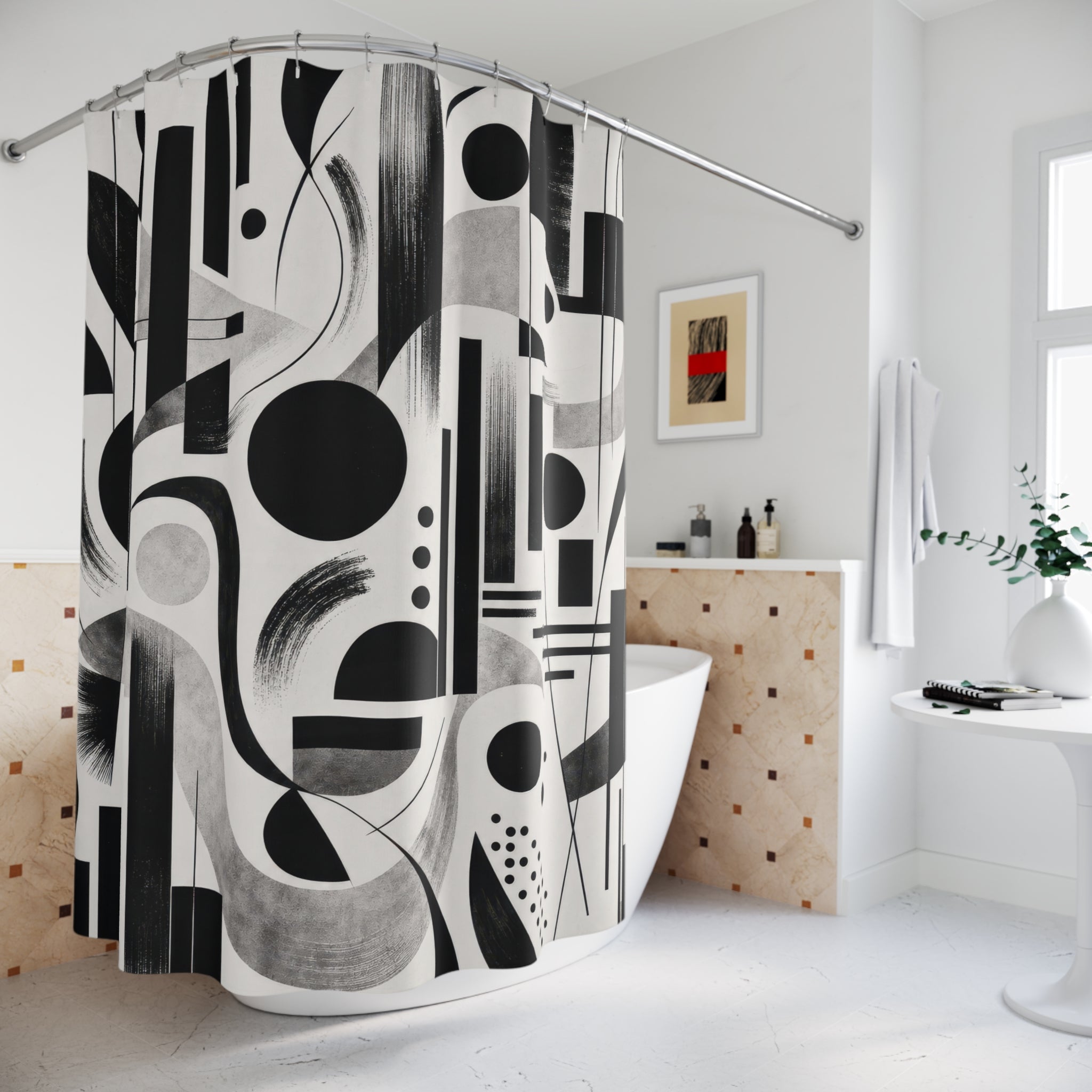 Black White Geometric Shower Curtain