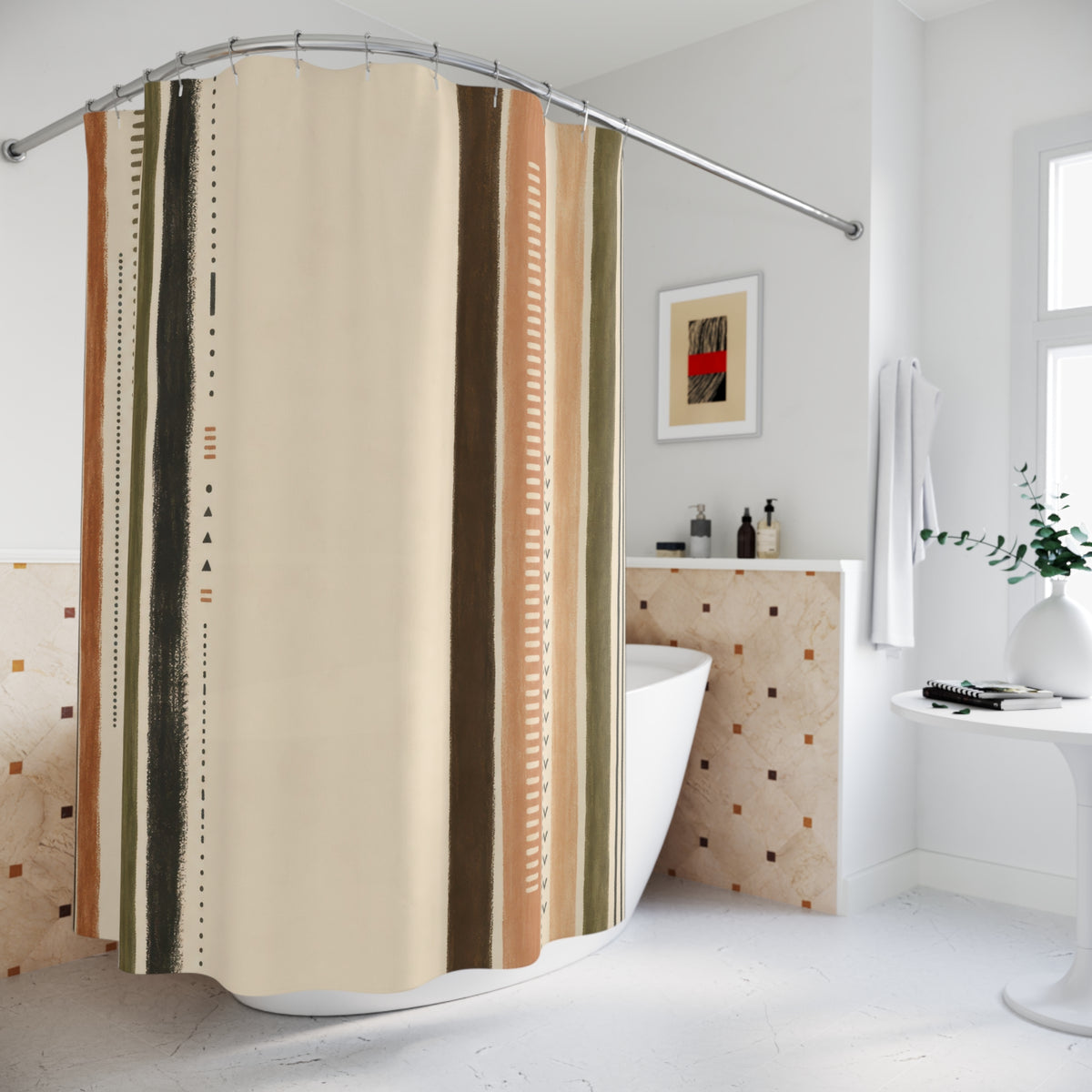 Cream Tan Minimal Vertical Stripe Shower Curtain