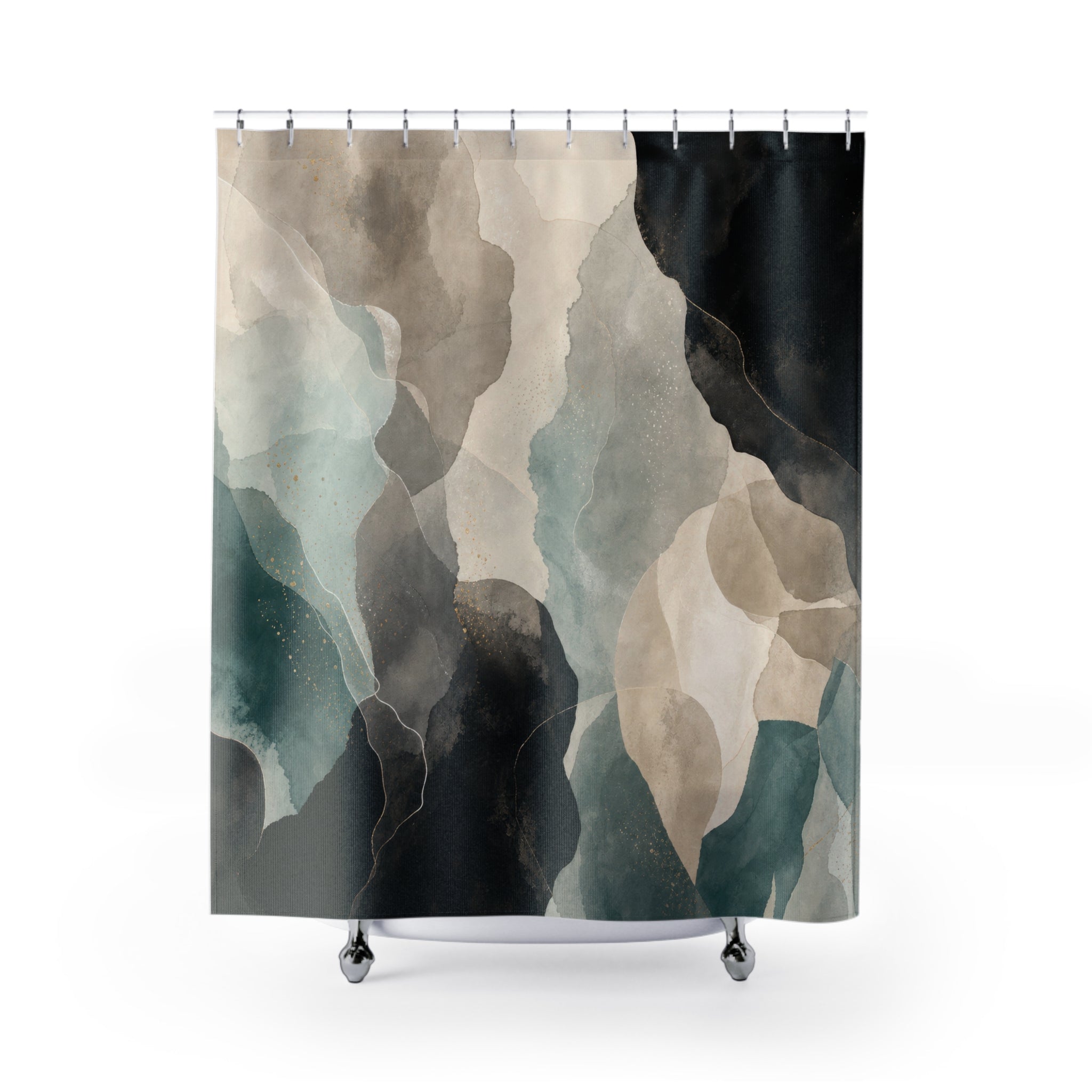 Black Gray Stone Blue Abstract Shower Curtain