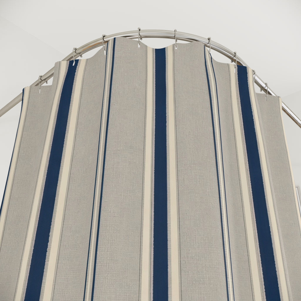 Navy Gray Cream Pinstripe Shower Curtain