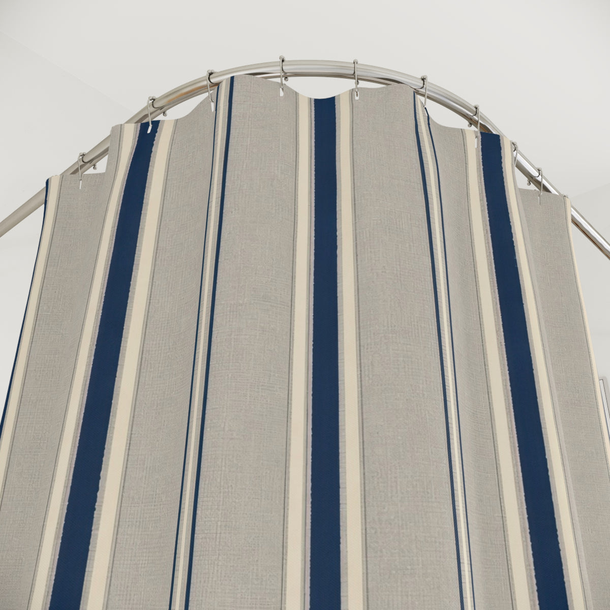 Navy Gray Cream Pinstripe Shower Curtain