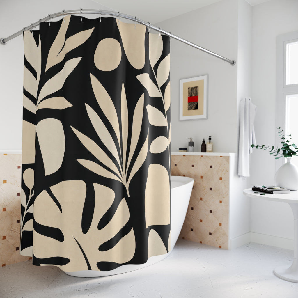 Black Cream Botanical Silhouette Shower Curtain