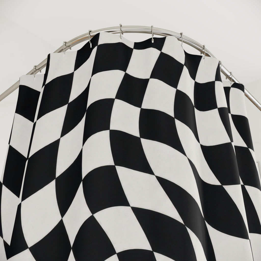 Black White Wavy Check Shower Curtain