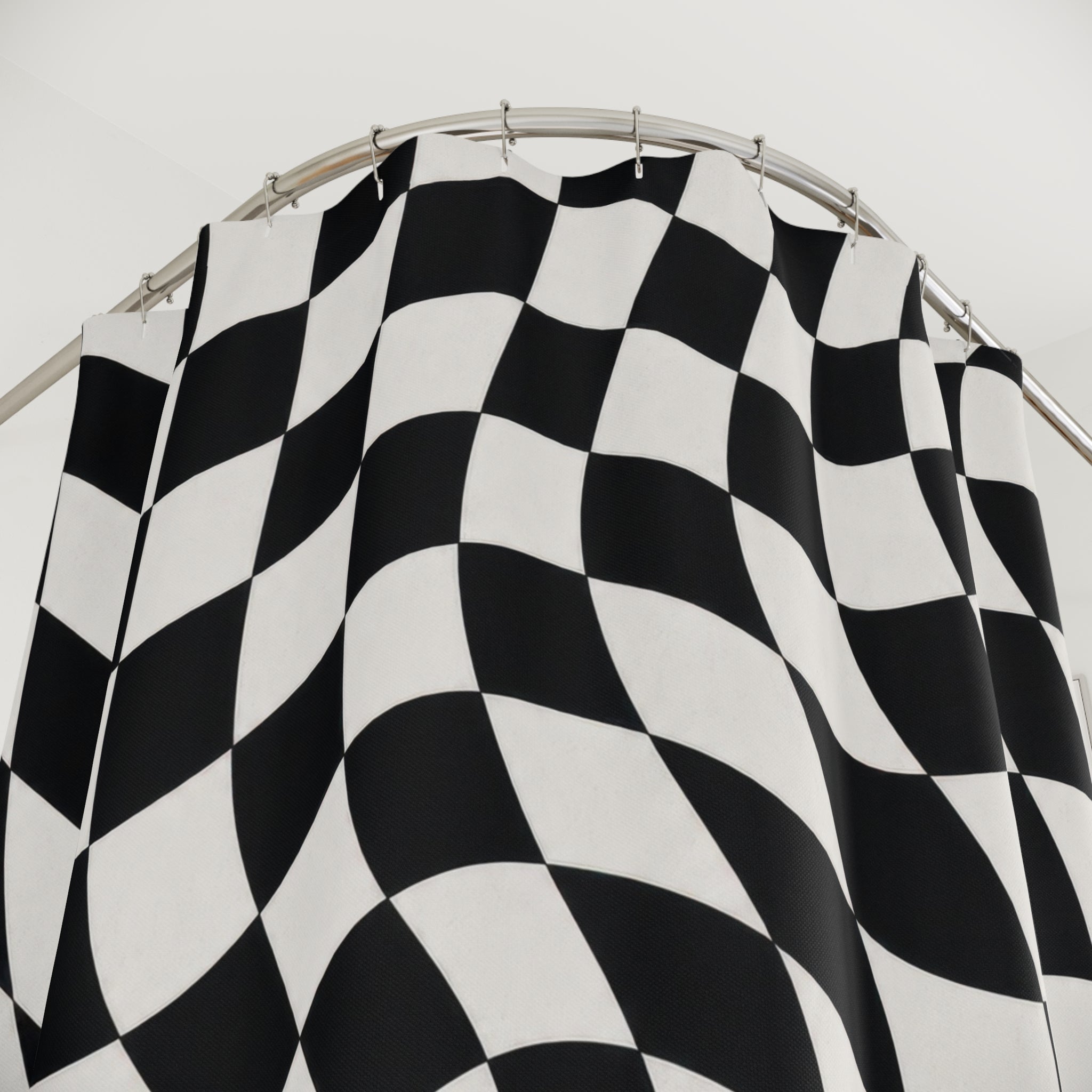 Black White Wavy Check Shower Curtain