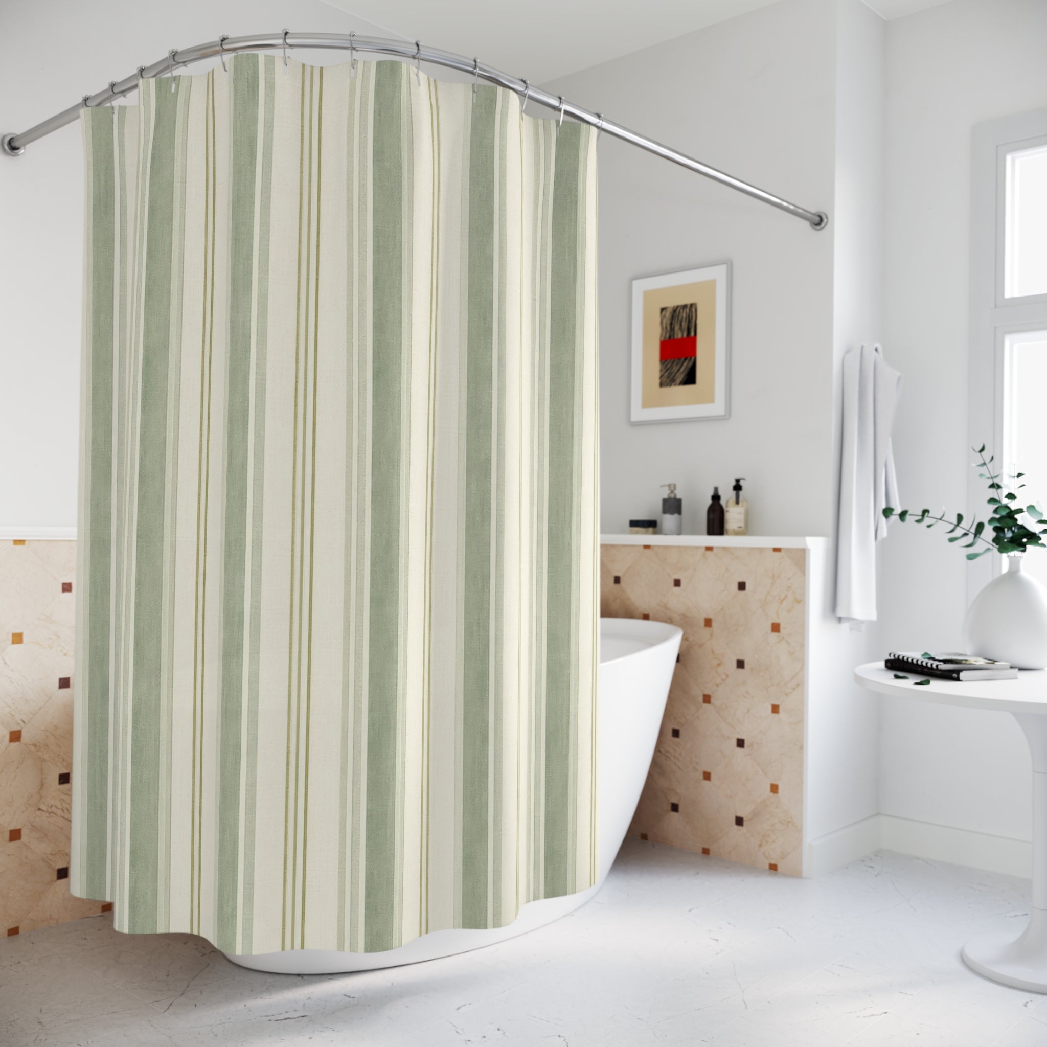 Eucalyptus Ticking Stripe Shower Curtain