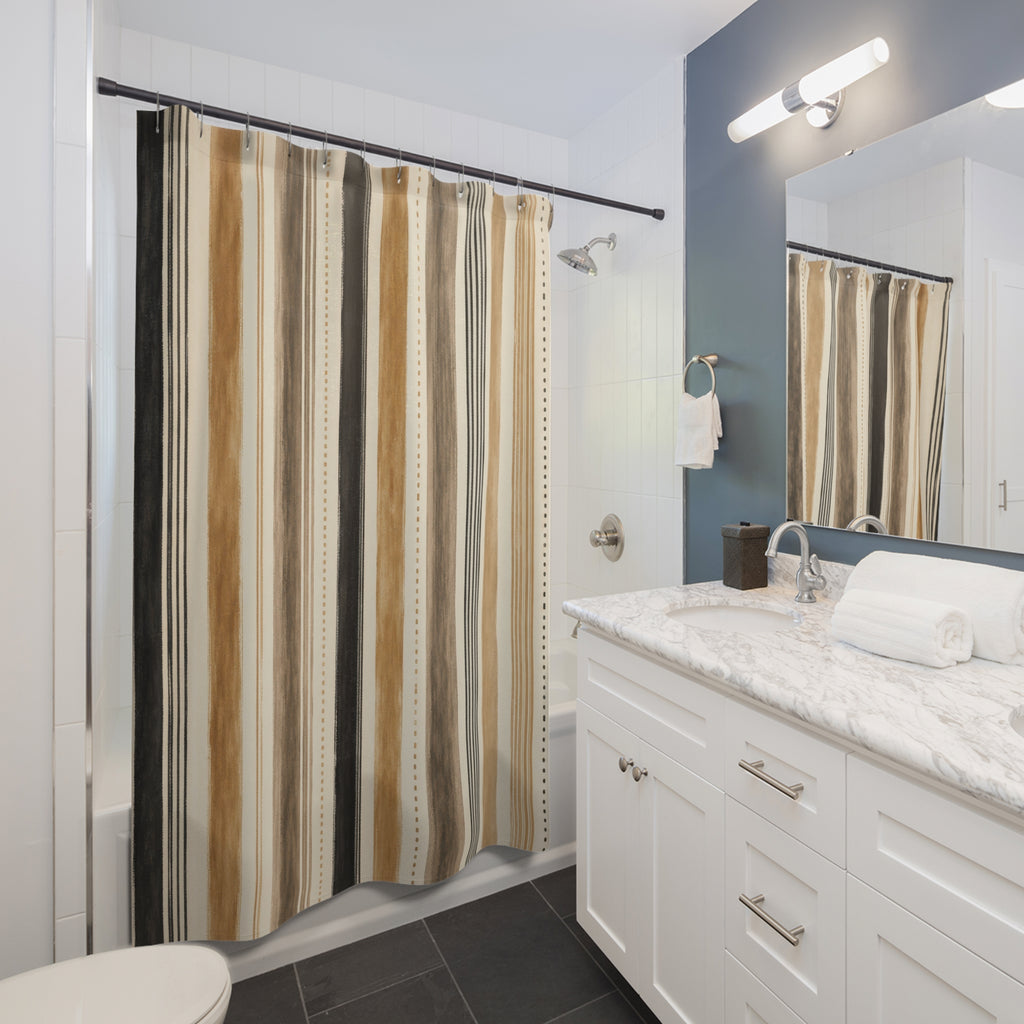 Black Tan Taupe Vertical Stripe Shower Curtain