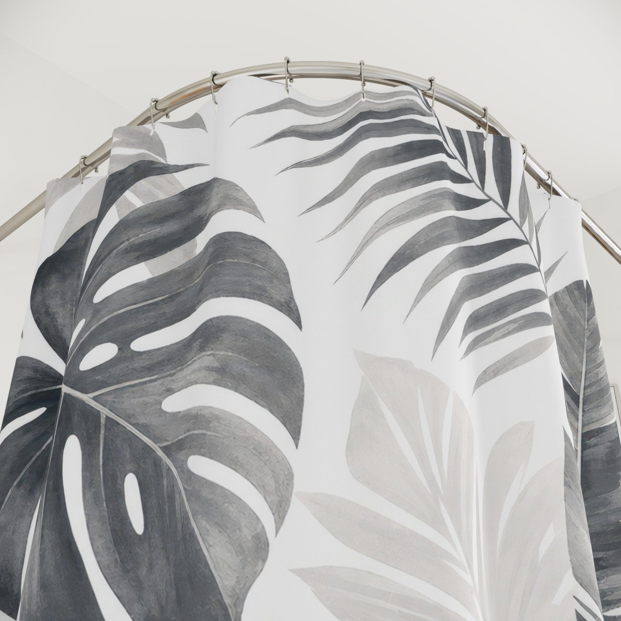 Grey Tropical Leaf Shower Curtain