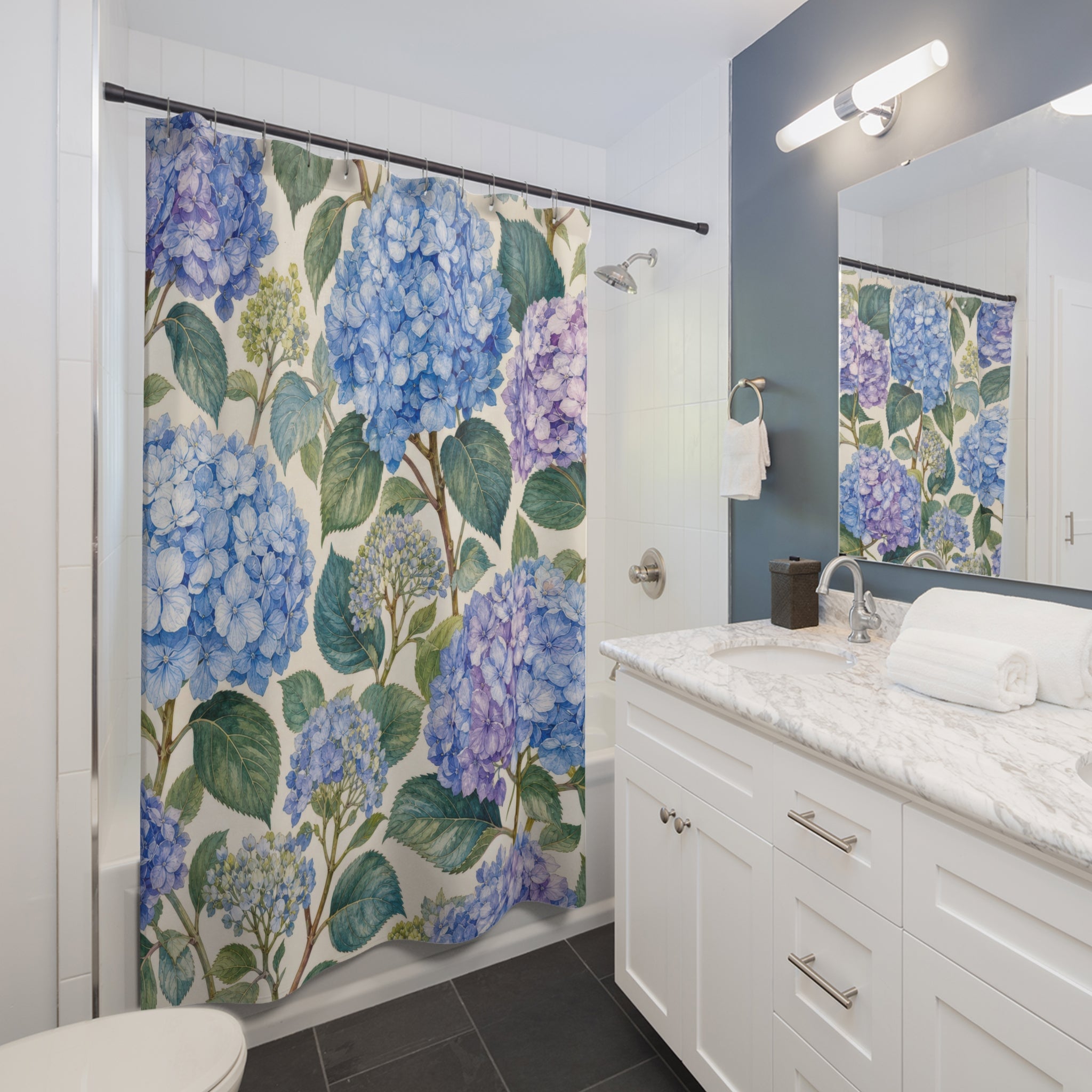 Blue Purple Floral Botanical Shower Curtain