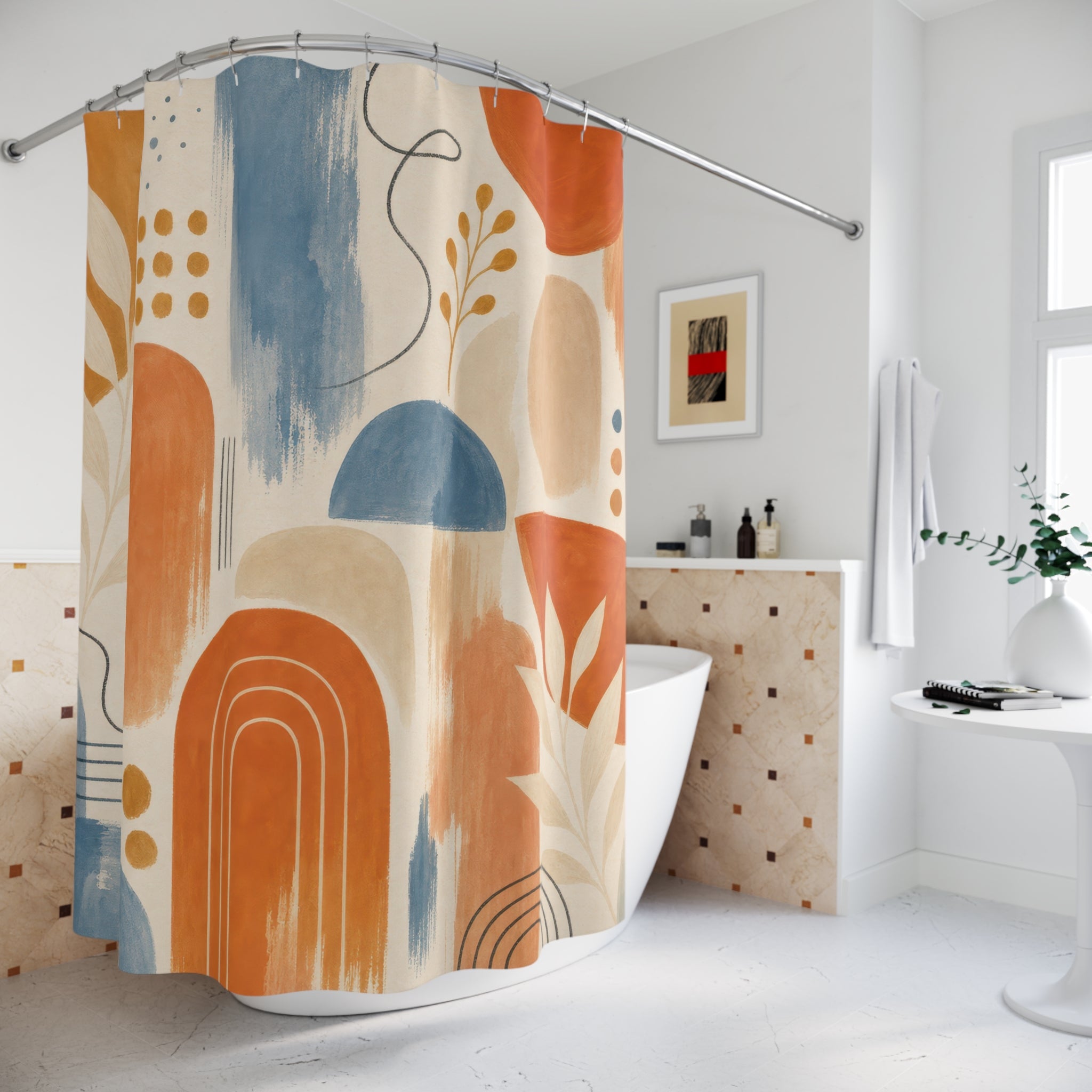 Orange Patterned Shower Curtain