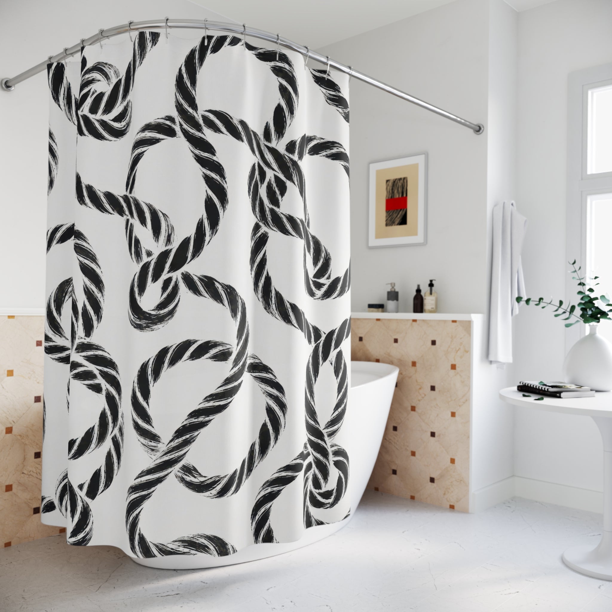 Black White Rope Shower Curtain