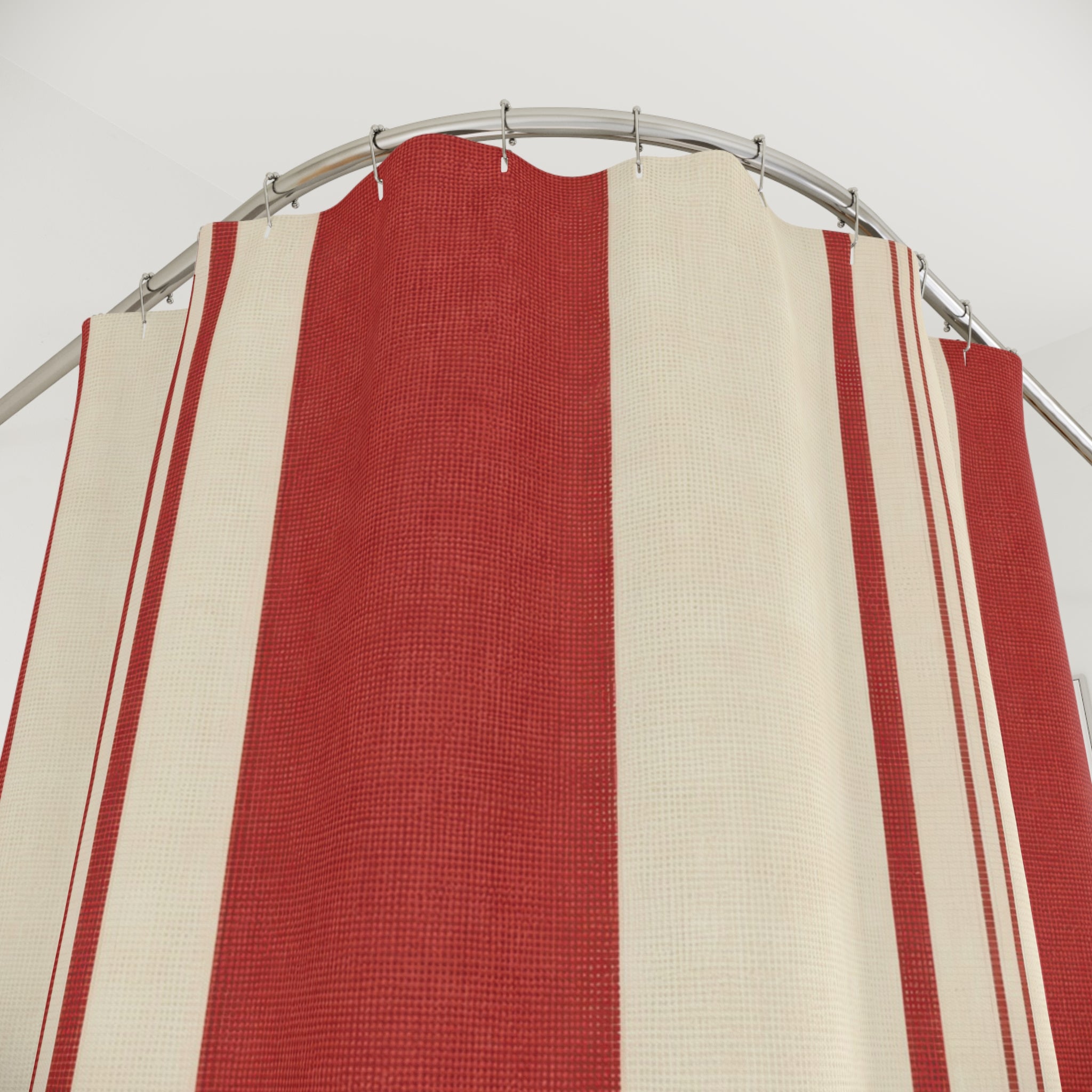 Red and White Resort Stripe Shower Curtain: Asymmetric Cabana