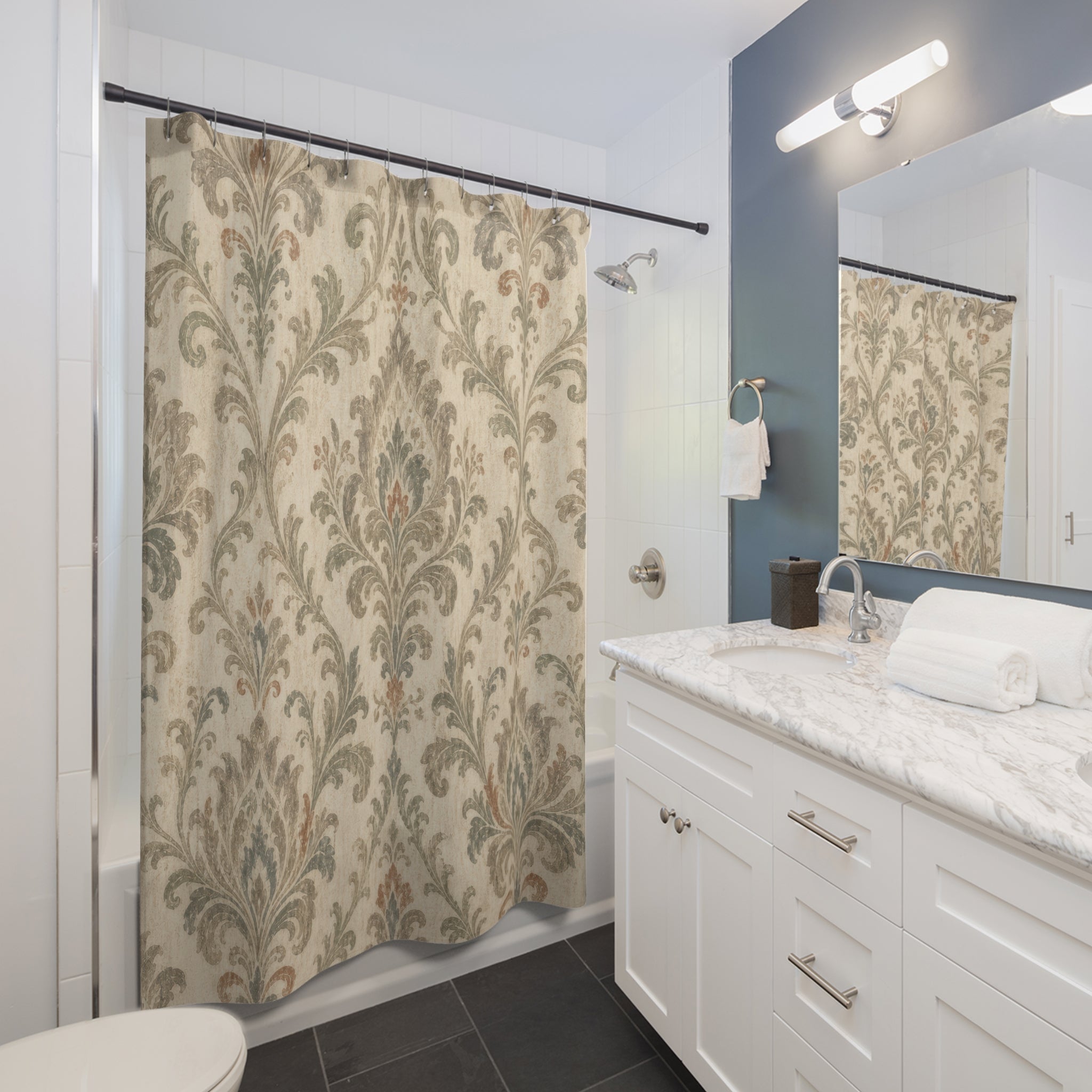 Beige Taupe Medallion Scroll Shower Curtain