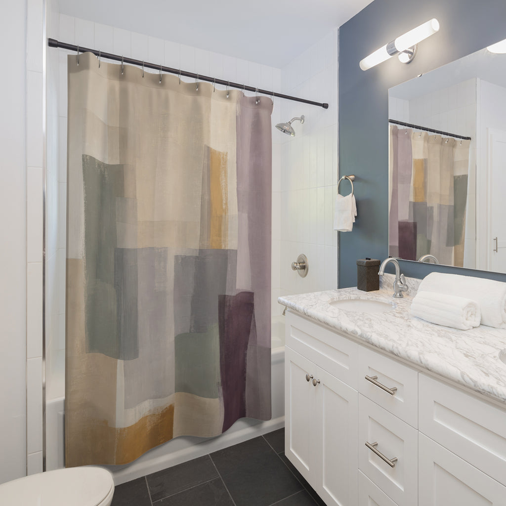 Gray Beige Block Shower Curtain