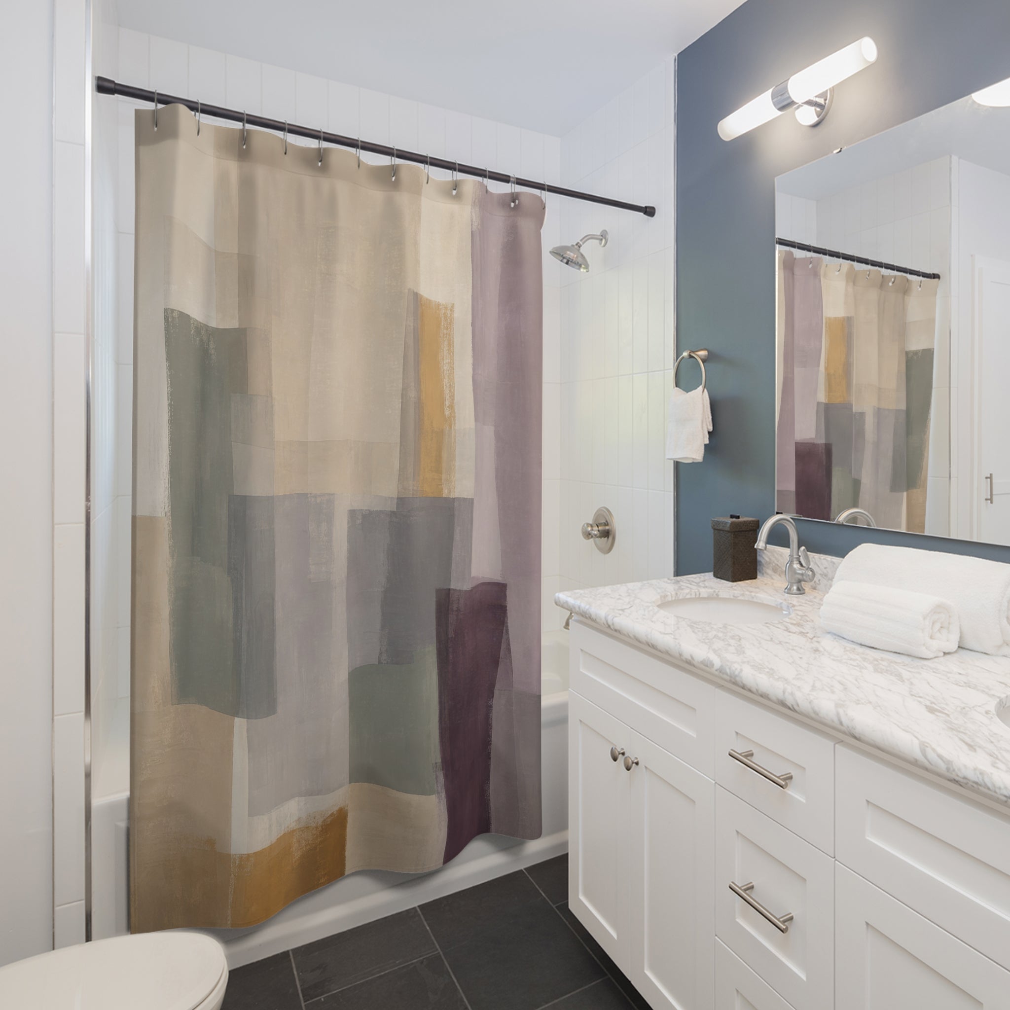 Gray Beige Block Shower Curtain