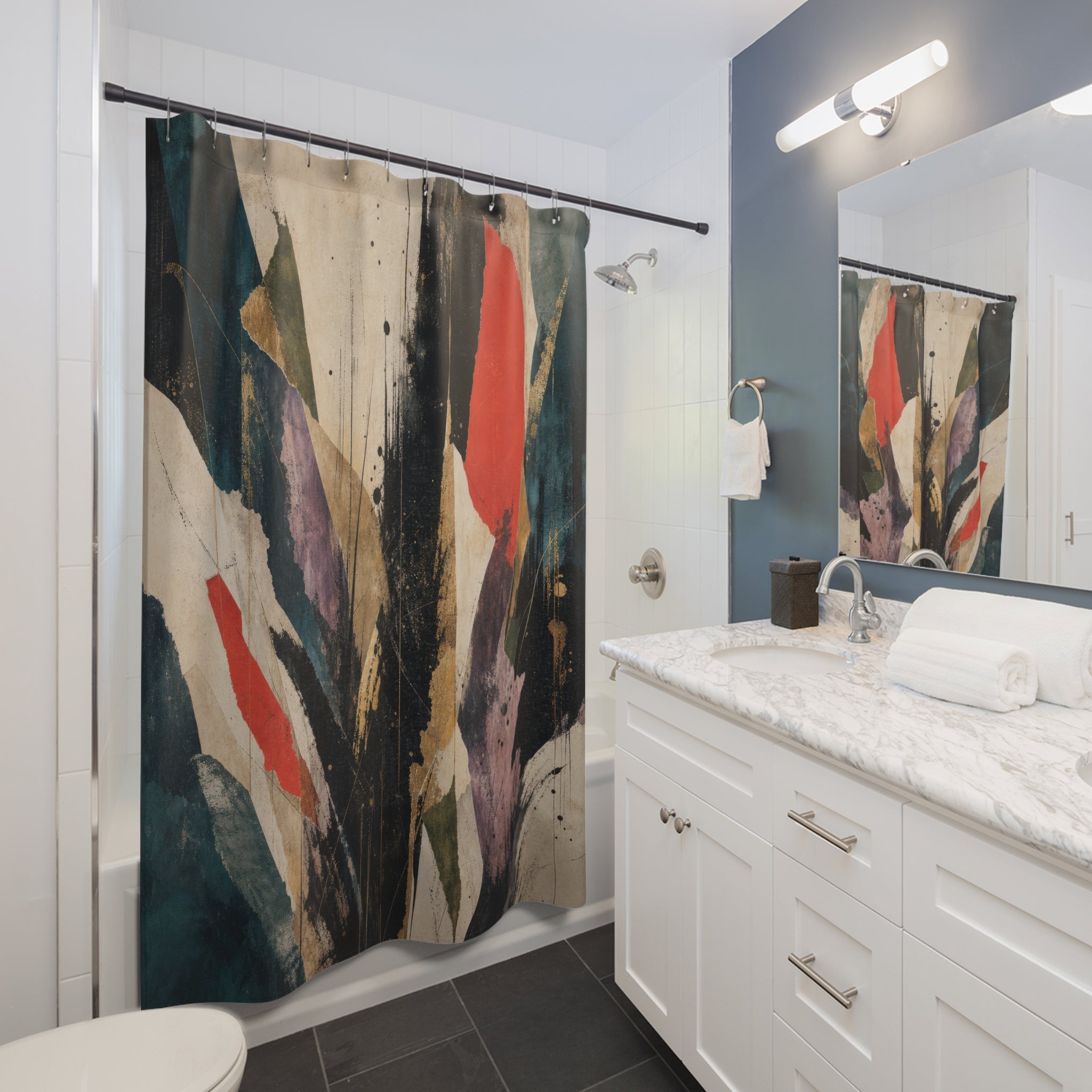 Red Teal Abstract Shower Curtain