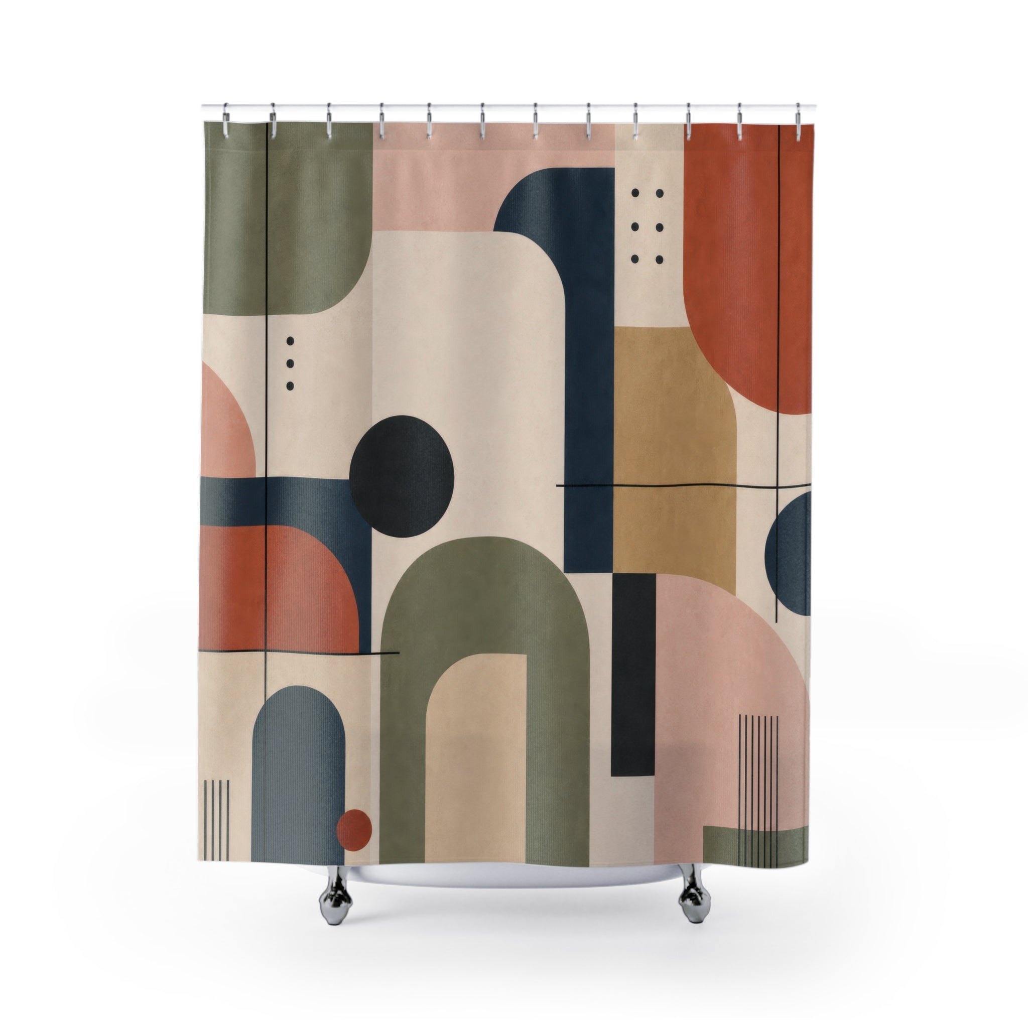 Navy Sage Geometric Shower Curtain