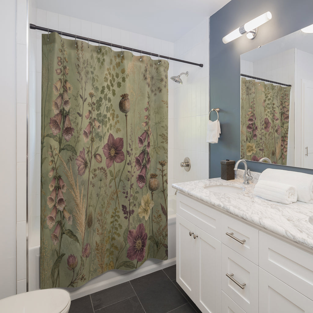Antique Pressed Wildflower Shower Curtain