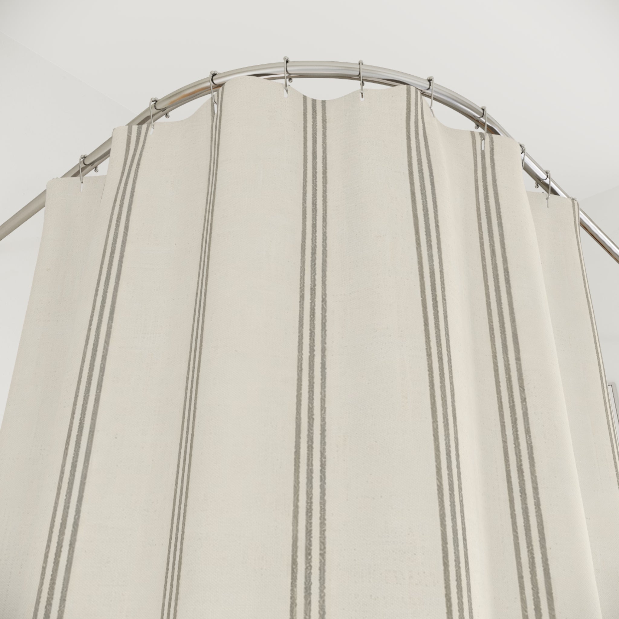 Greige Grey Ticking Stripe Shower Curtain