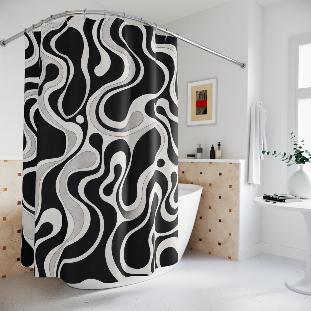 Black White Retro Blob Shower Curtain