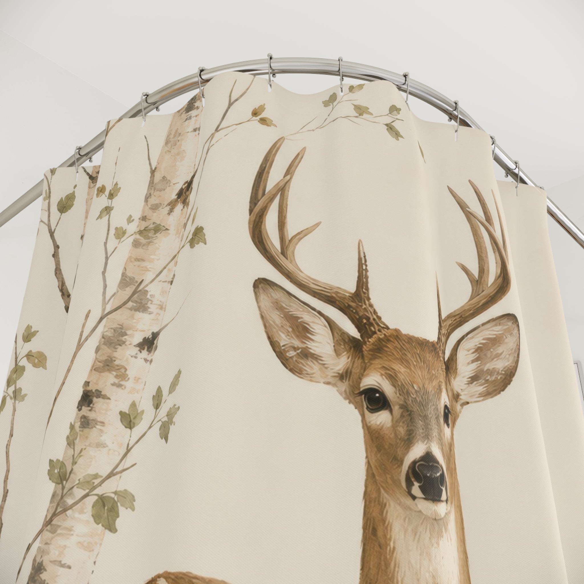Birch Woodland Deer Shower Curtain