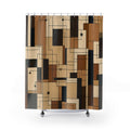 Geometric Shower Curtain, Black Brown Architectural Bath Decor, Cream Tan Line Grid Pattern, Modern Neutral Guest Bathroom Decor Style