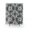 Indigo elephant folk pattern shower curtain with full front view