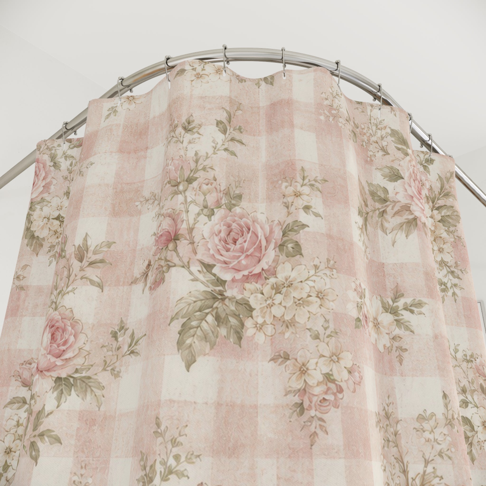 Shabby Chic Rose Check Shower Curtain