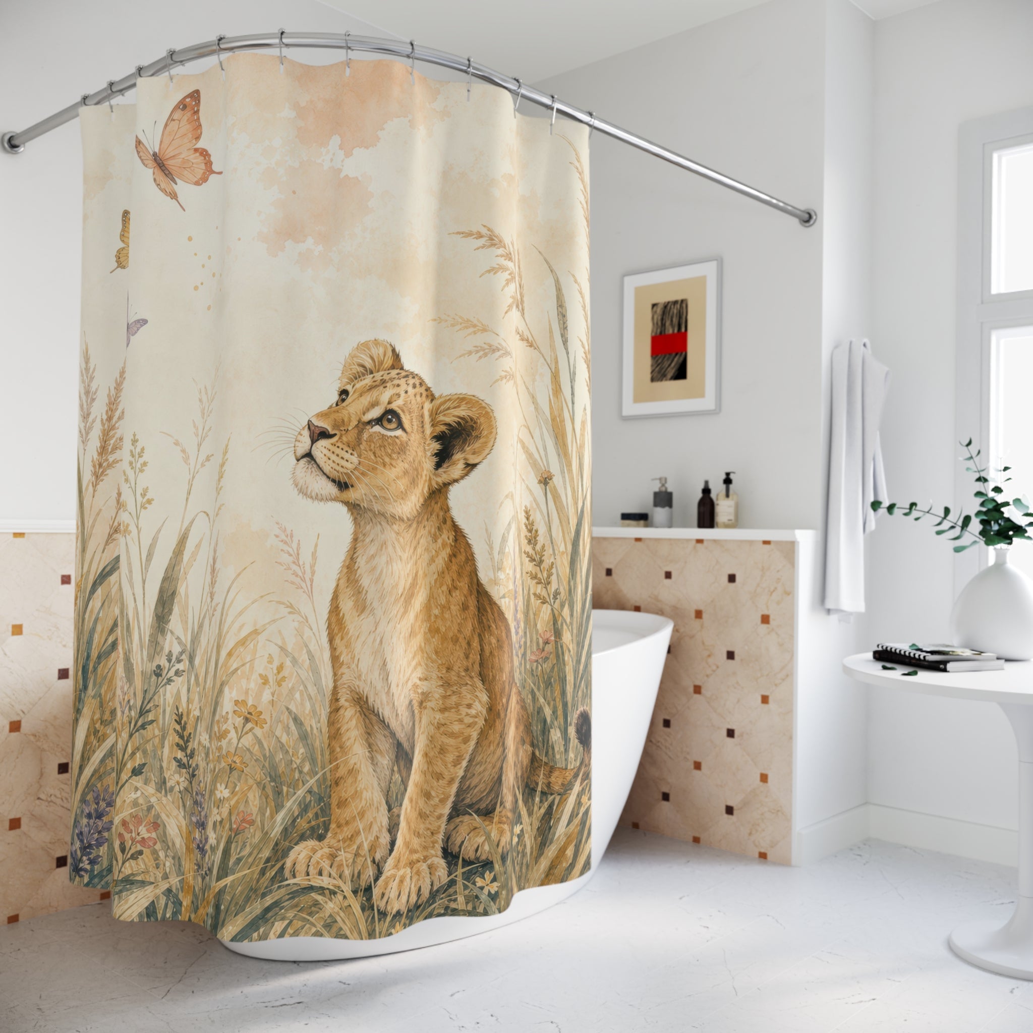 Sweet Lion Cub Animal Scene Shower Curtain