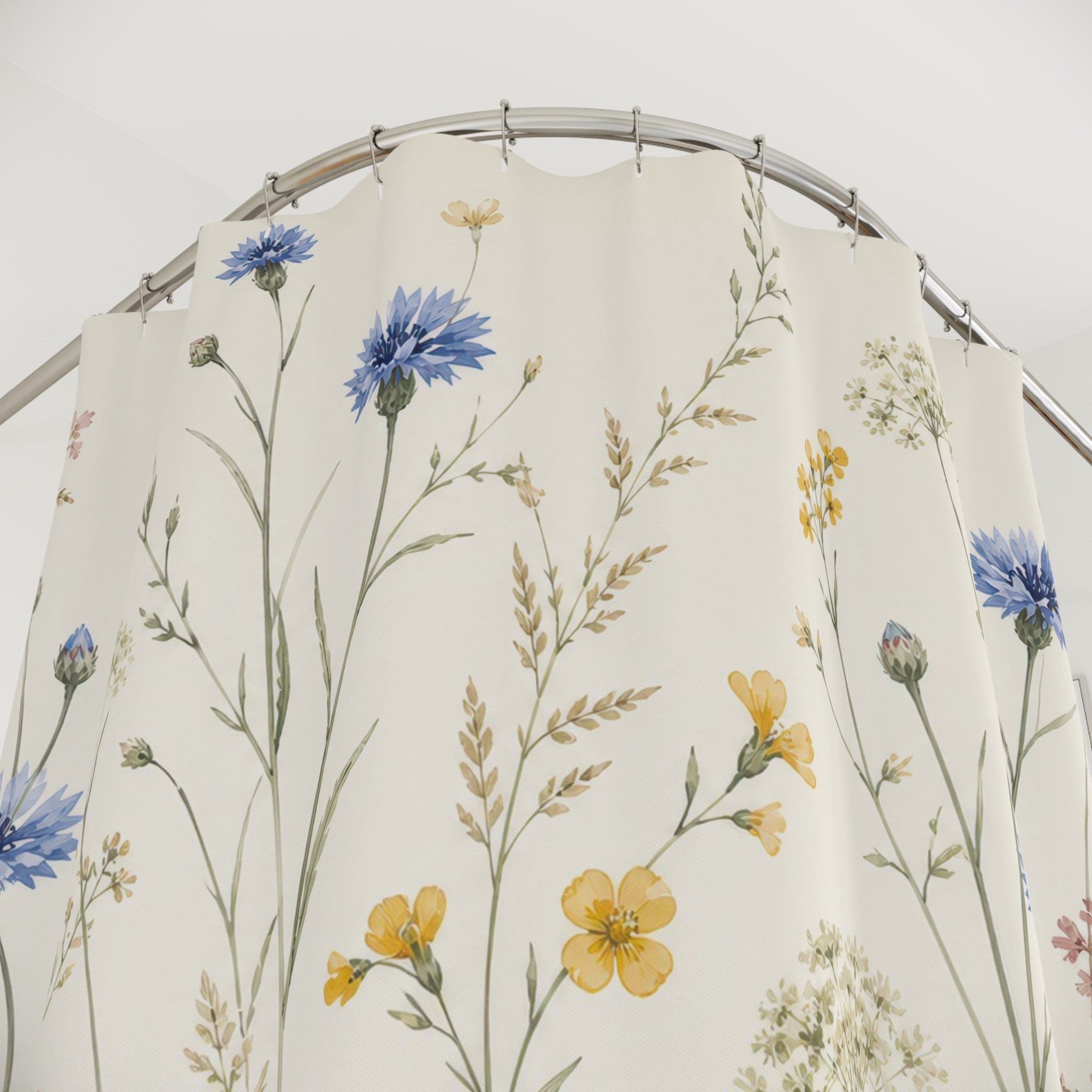 Blue Yellow Floral Meadow Shower Curtain
