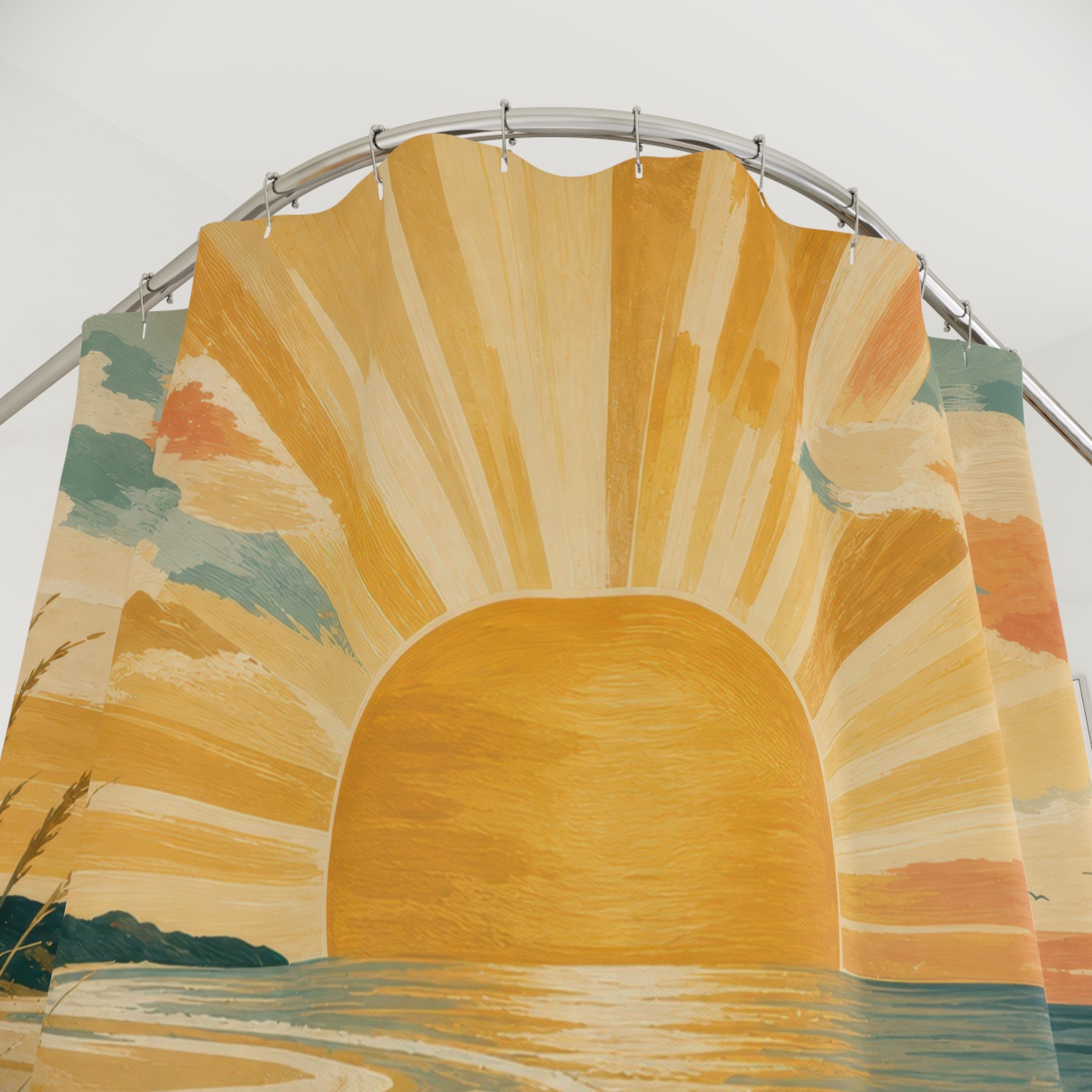 Golden Tide Coastal Shower Curtain