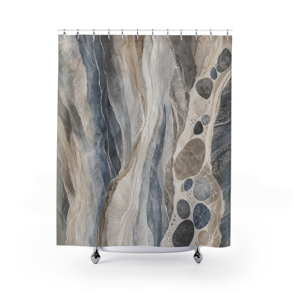 Stone Abstract slate gray blue shower curtain with full front view