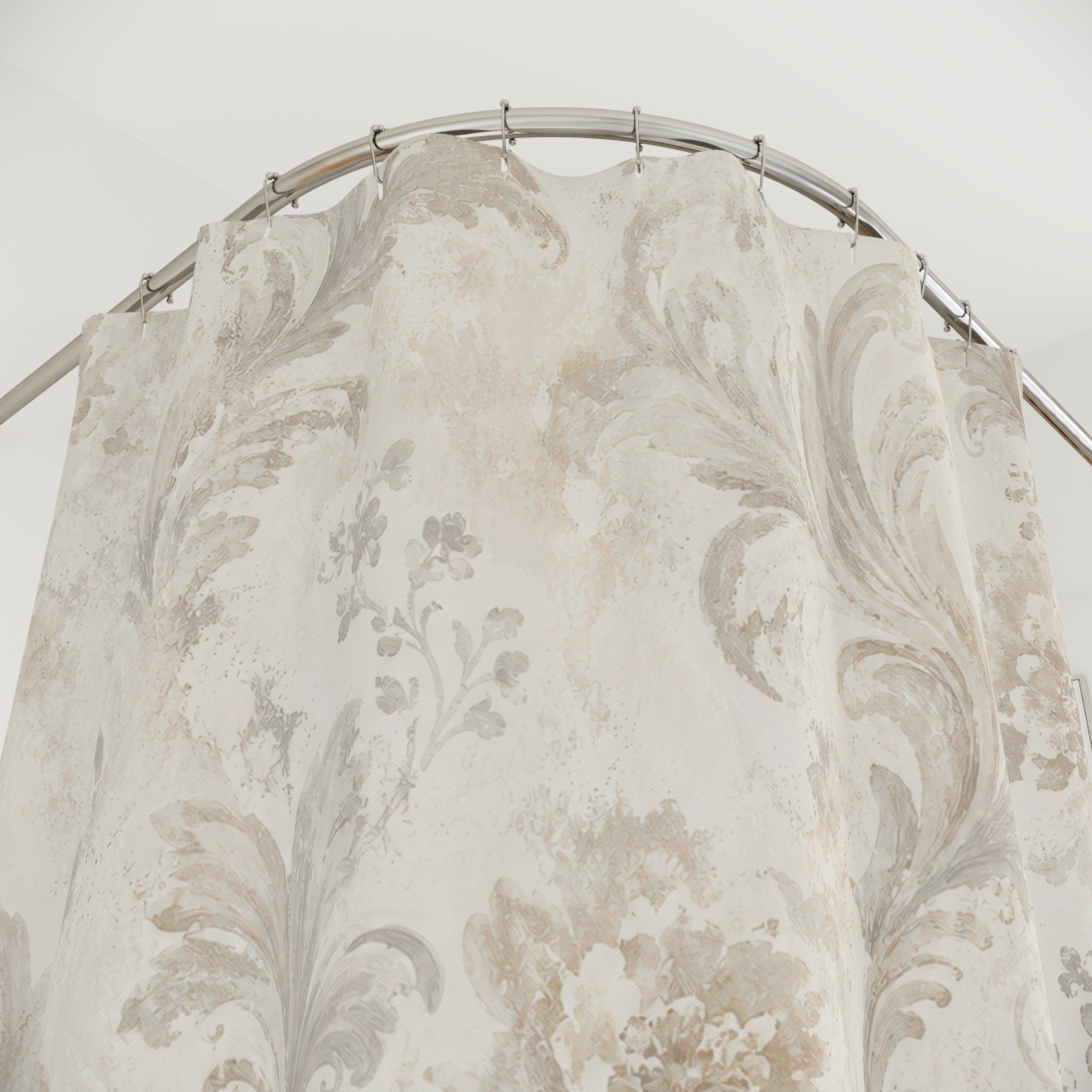 Beige Floral Scroll Shower Curtain