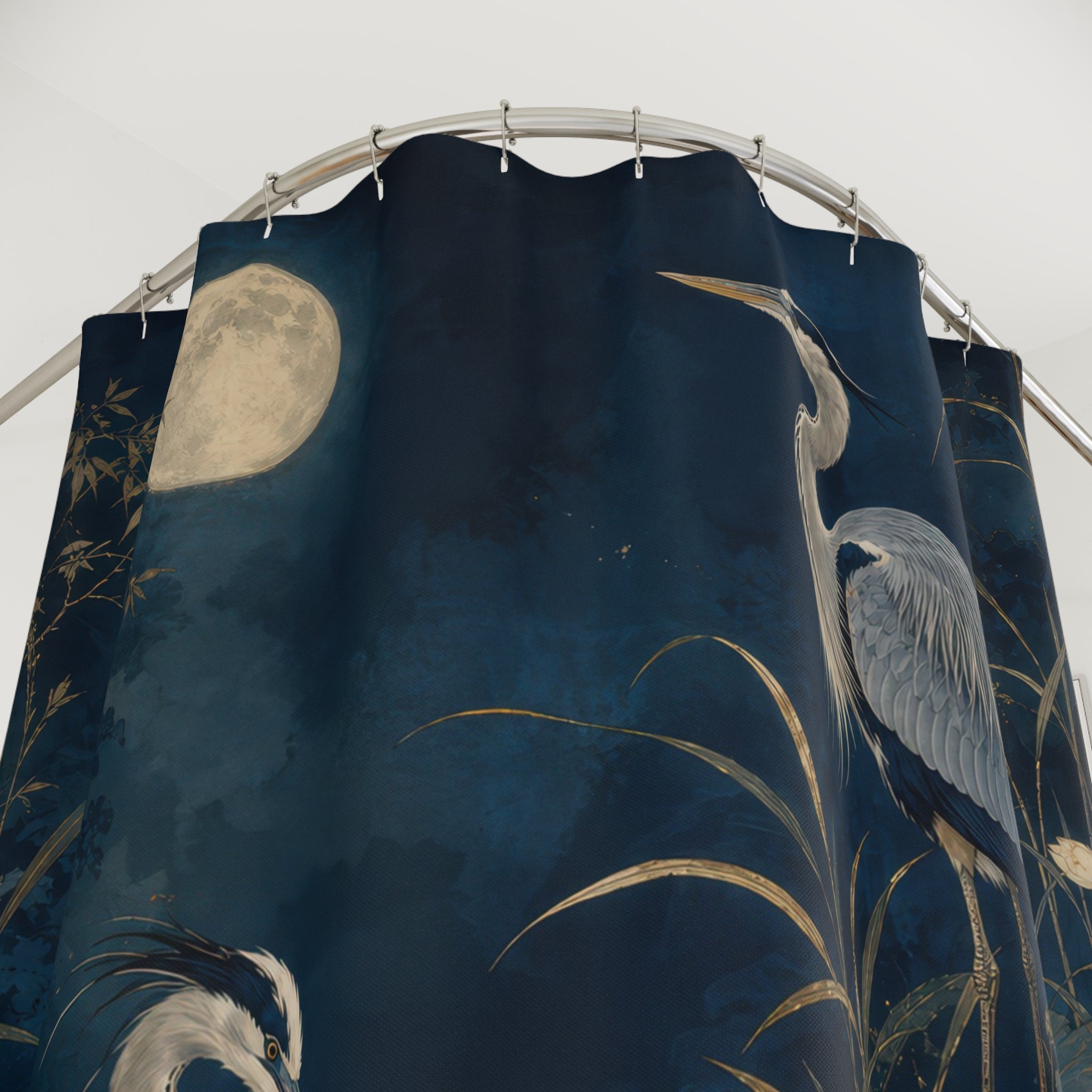 Moonlit Heron Garden Shower Curtain