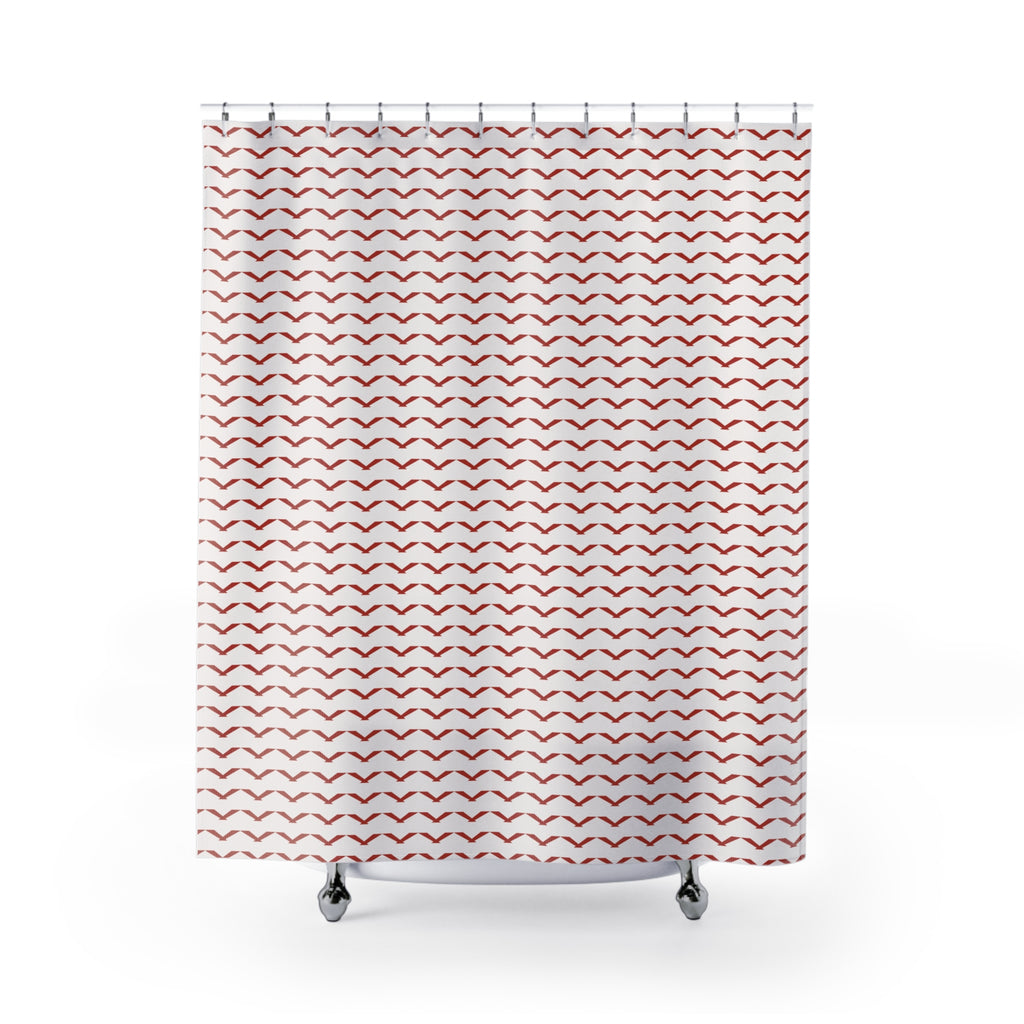 Red & White Chevron Shower Curtain – Bold V-Stripe