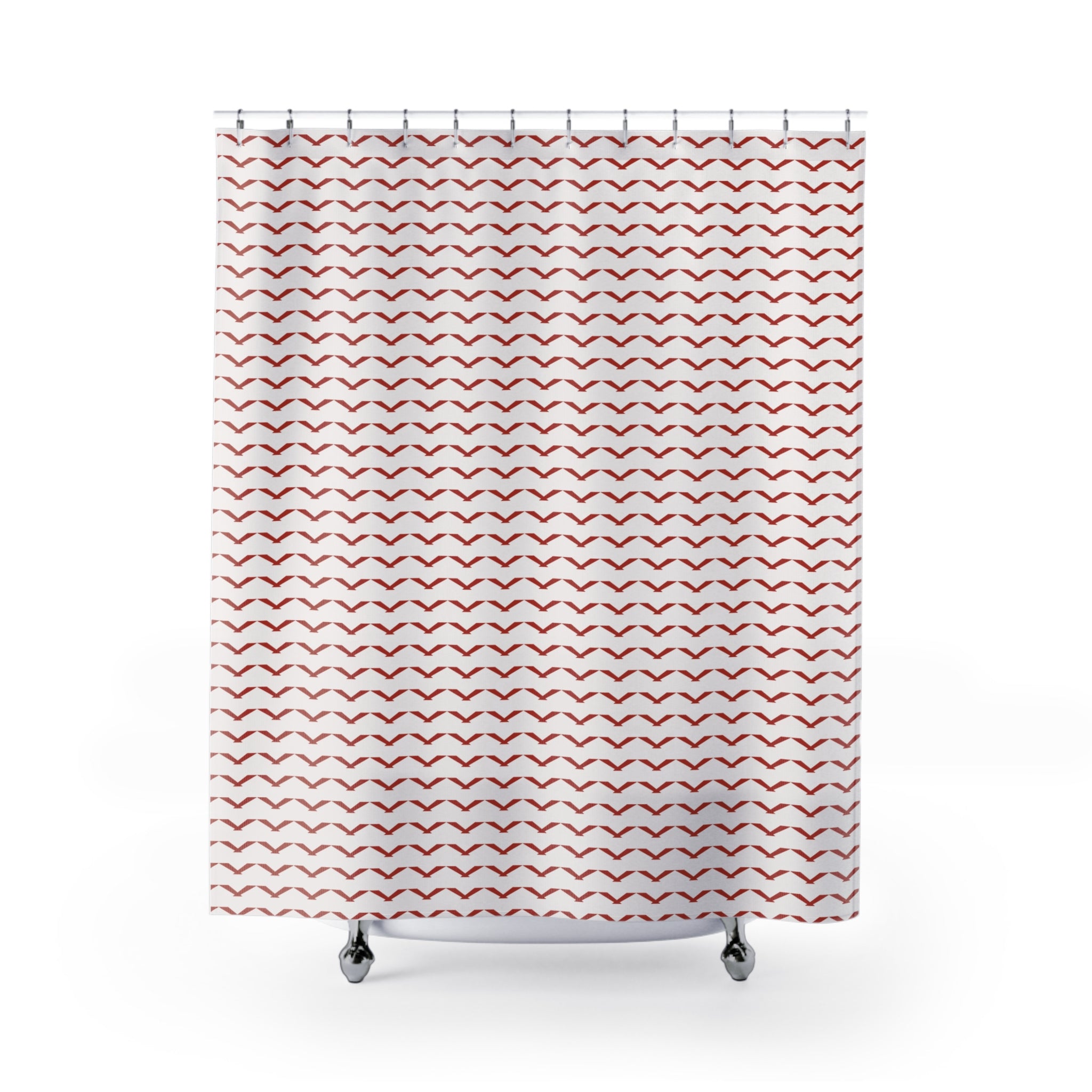 Red & White Chevron Shower Curtain – Bold V-Stripe