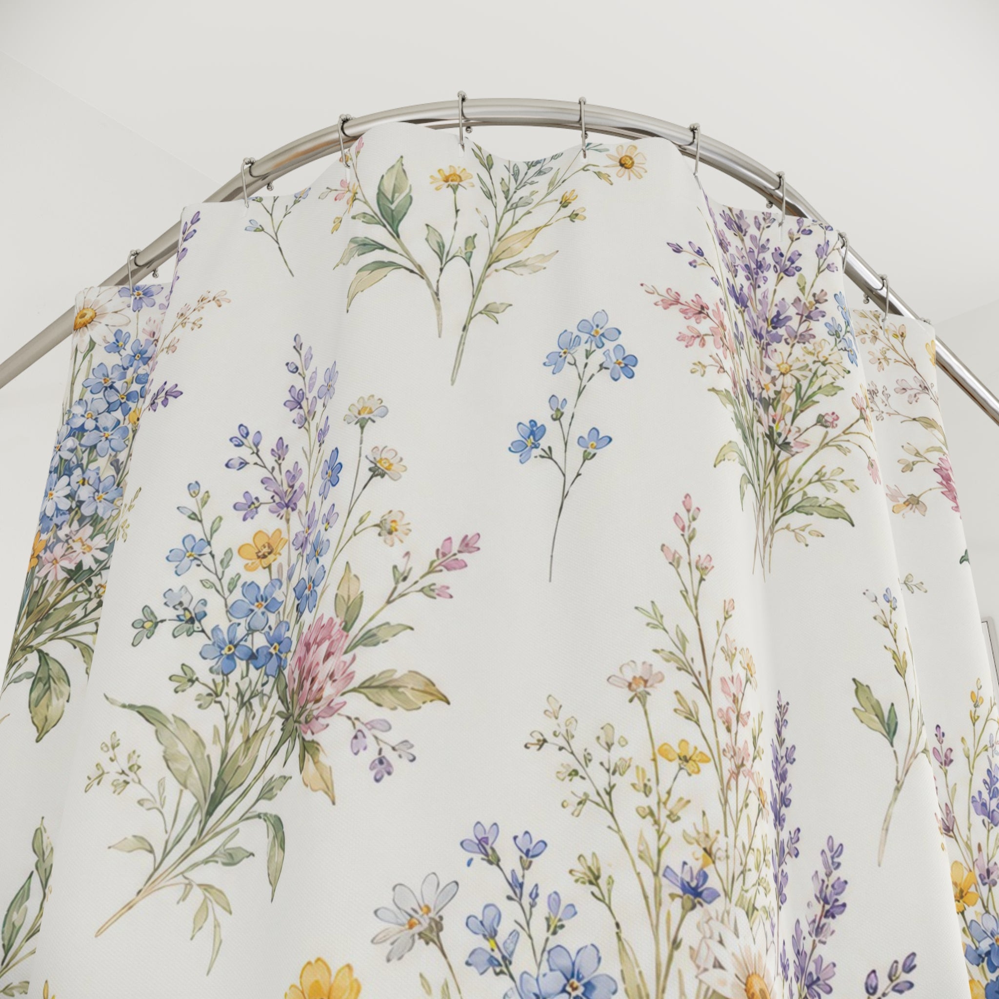 Blue Pink Wildflower Spray Shower Curtain