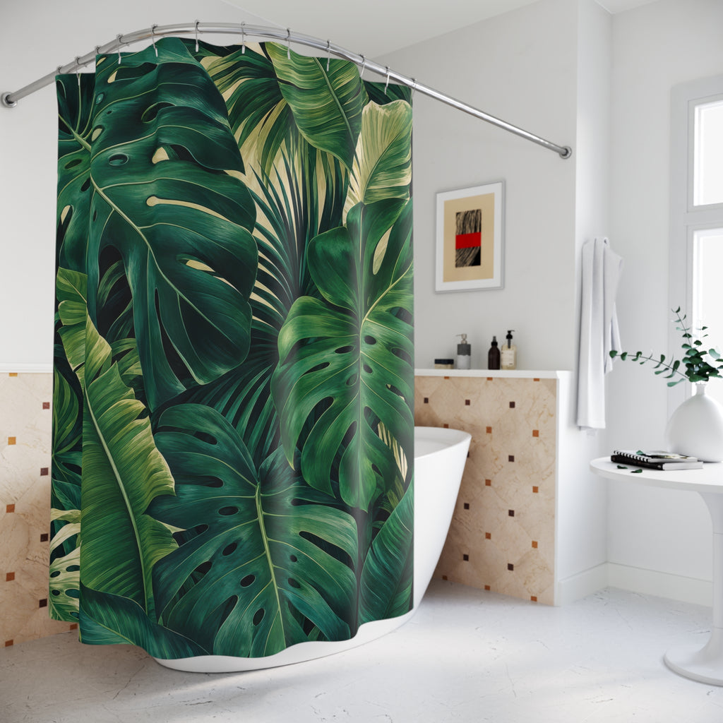 Monstera Shower Curtain: Green Tropical Leaf Botanical
