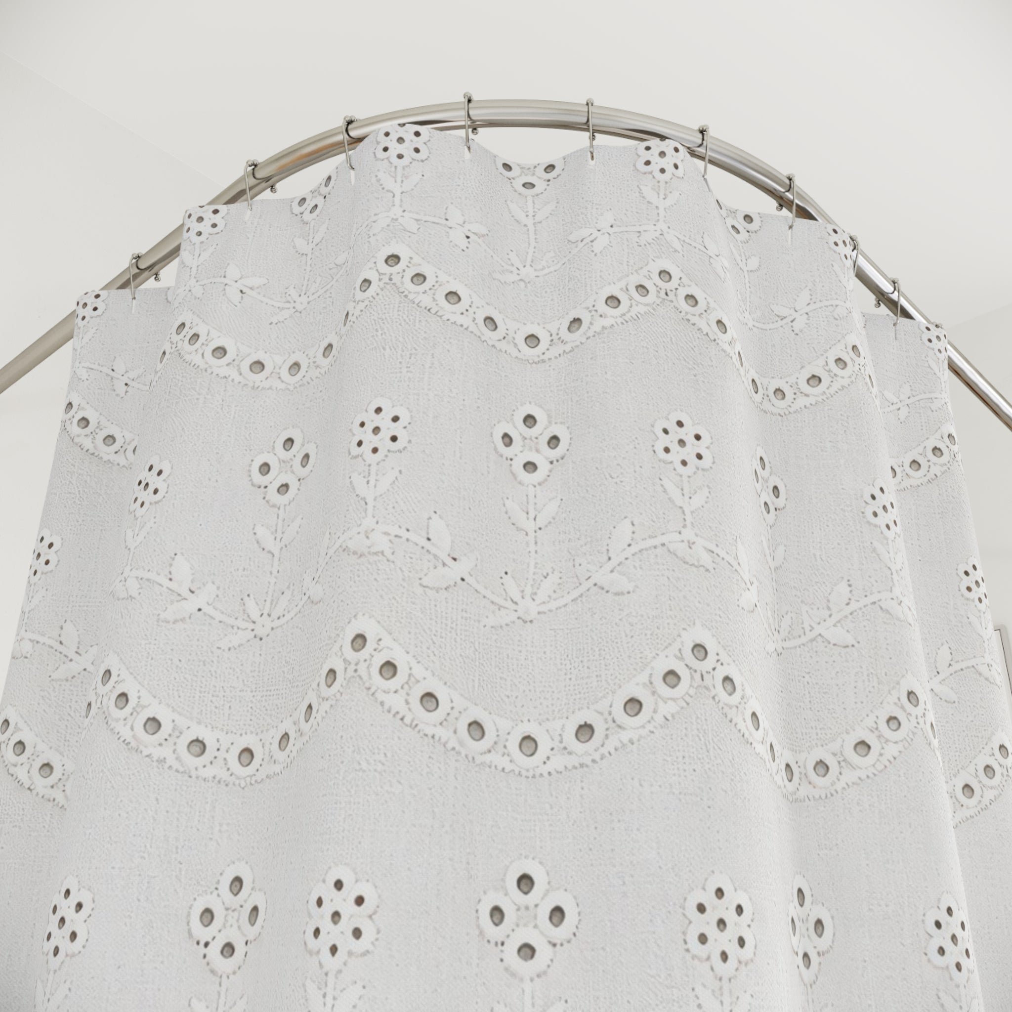 White Eyelet Look Shower Curtain
