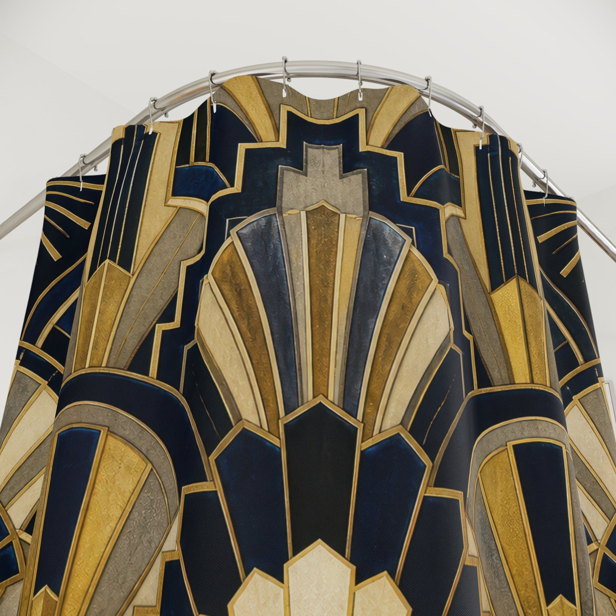 Navy Gold Fan Geometric Shower Curtain