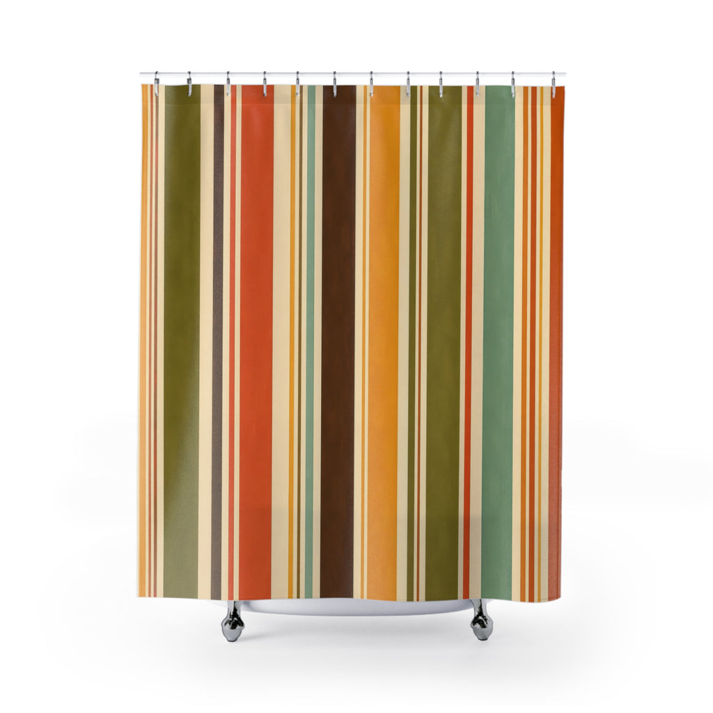 Olive Mustard Vertical Cabana Stripe Shower Curtain