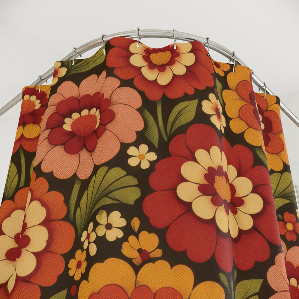70s Marigold Shower Curtain – Rust Orange Retro Floral