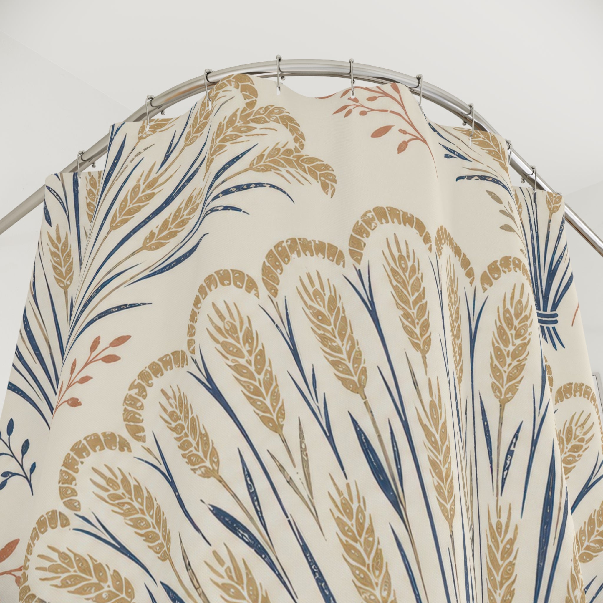 Golden Wheat Farmhouse Scalloped Shower Curtain