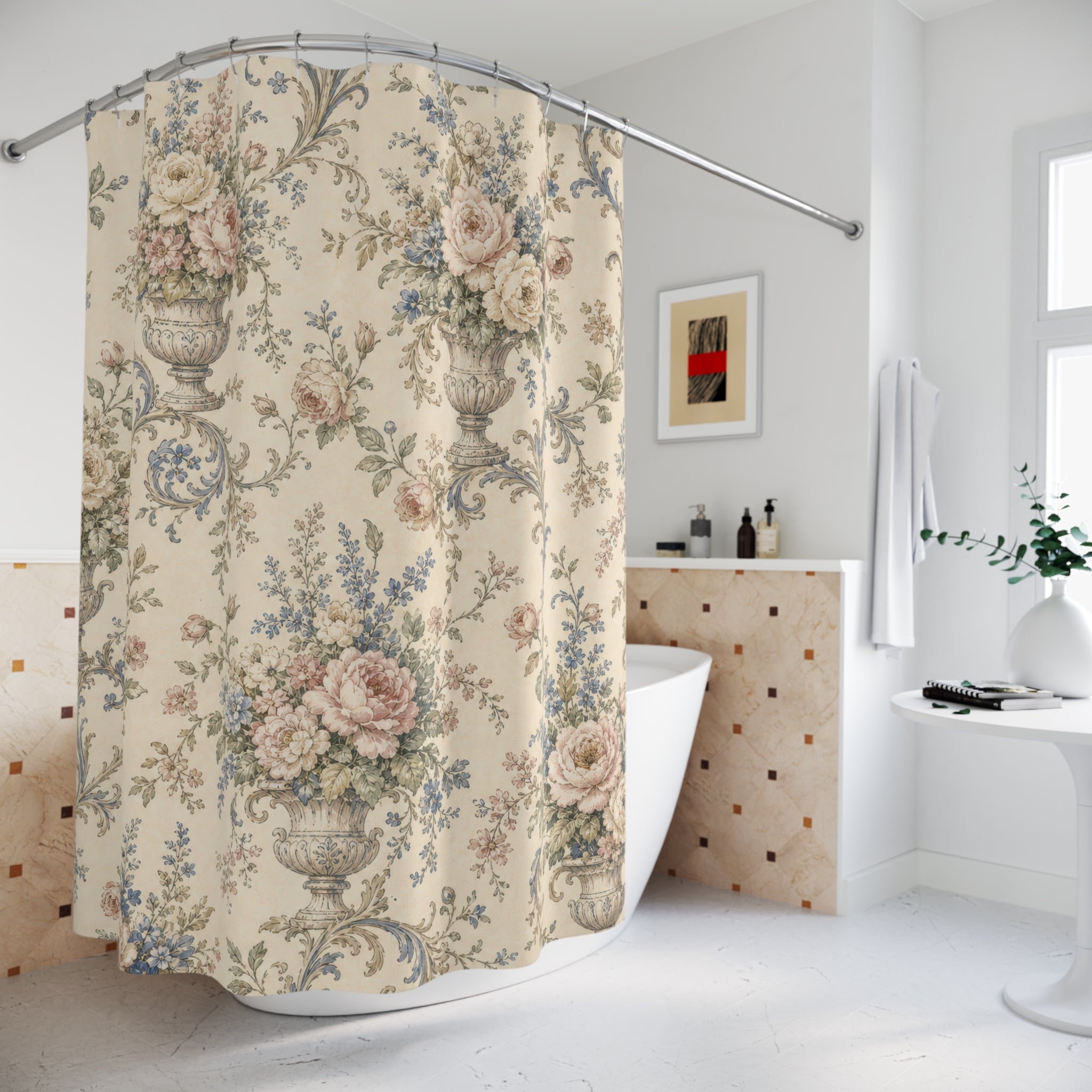 French Country Urn Rose Shower Curtain