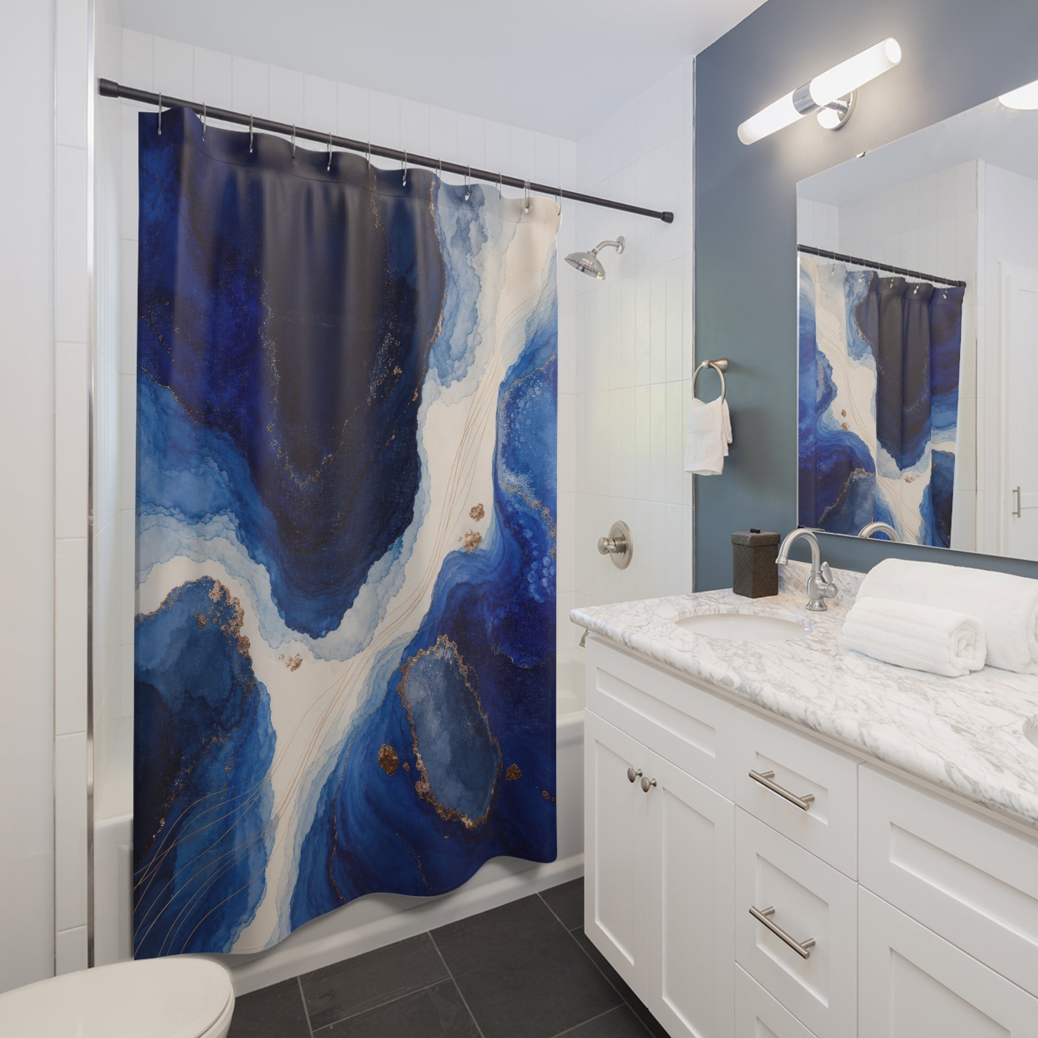 Ultramarine Tidal Forms Navy Blue Shower Curtain